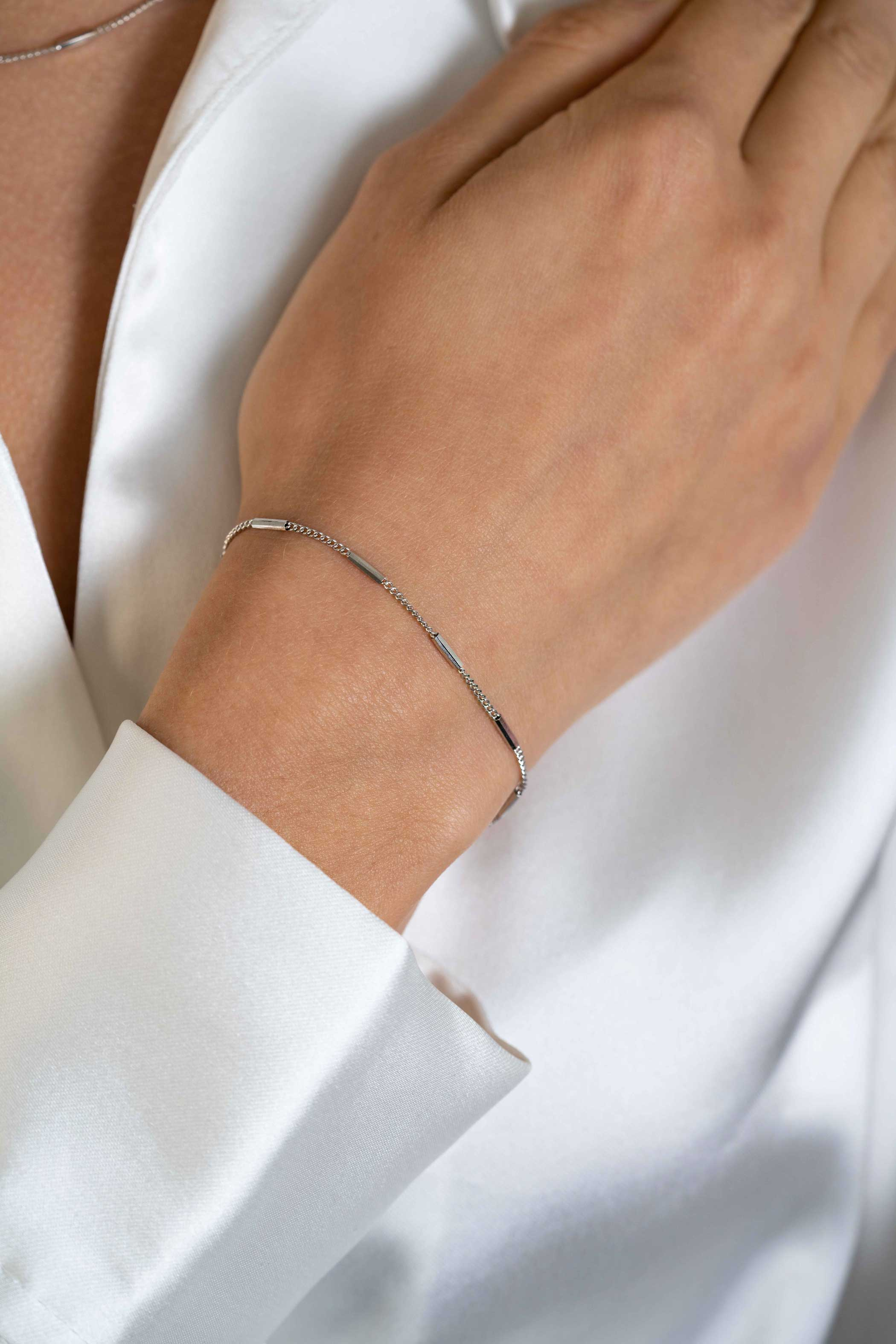 ZINZI zlv. armband gourmet met staafjes dun