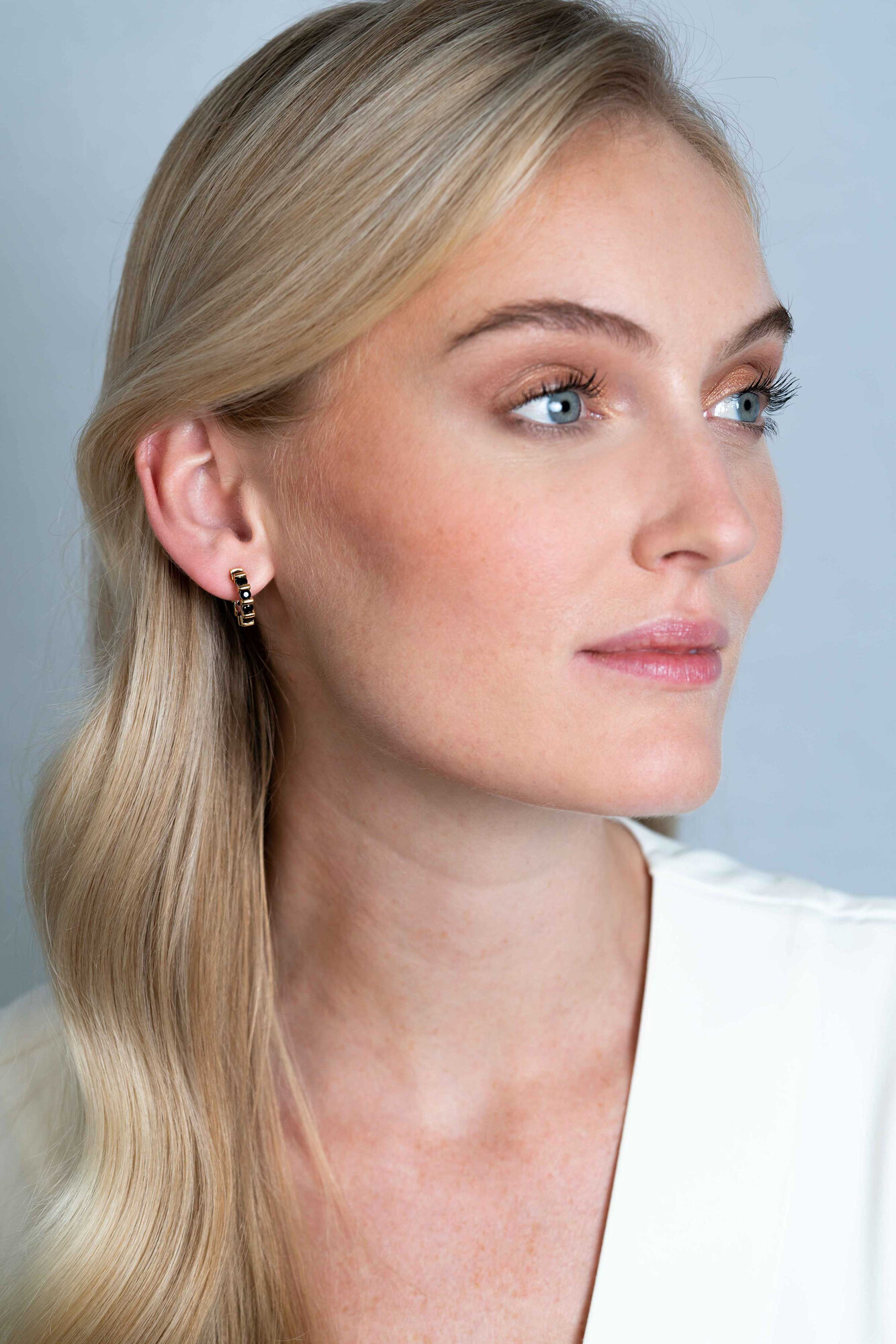 ZINZI silberner Ohrschmuck zweifarbig viereckig und runde schwarze Zirkonias 16mm ZIO2252