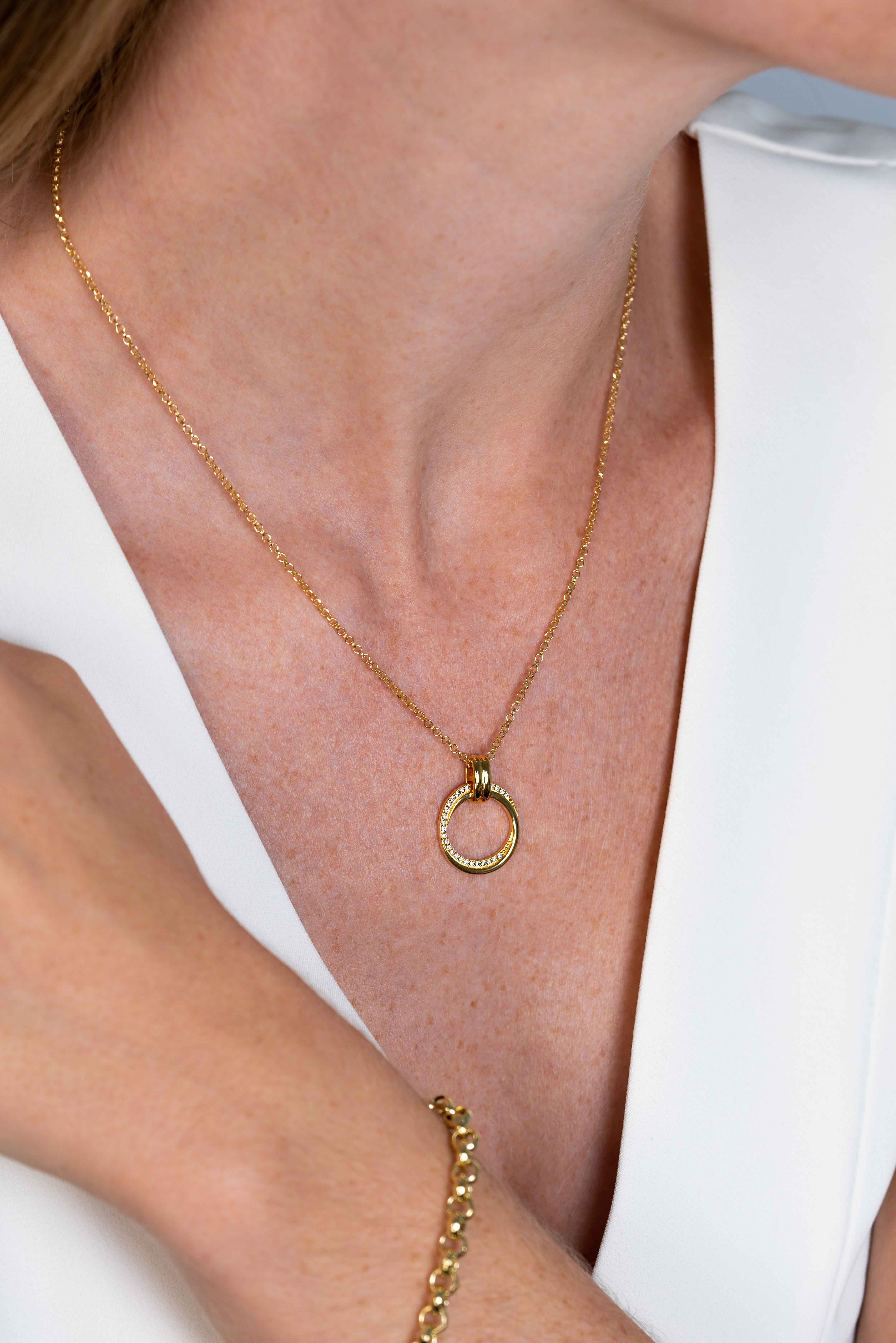 ZINZI Silberkette 45cm in 14K Gelbgold mit rundem Anhänger 22mm ZIC2266Y