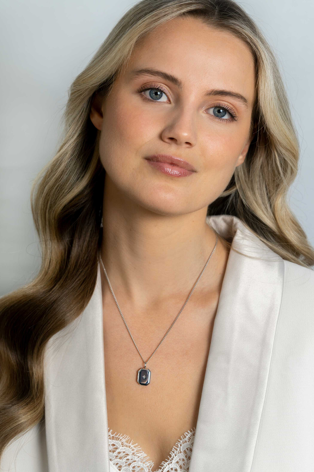 ZINZI zlv. hanger medaillon rechtoek zirconia 16mm