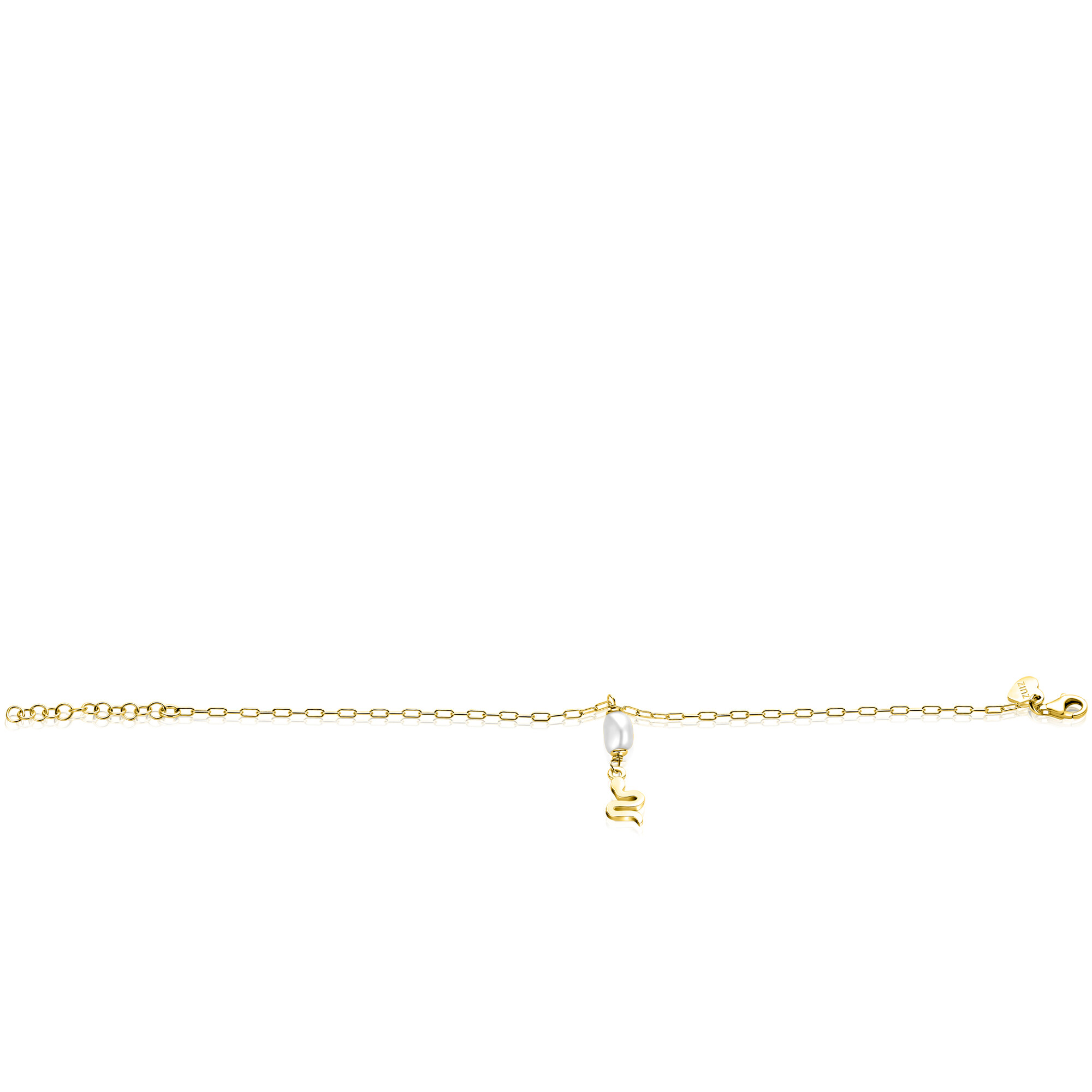 ZINZI zlv. armband gg.verg.met slang en parel hanger