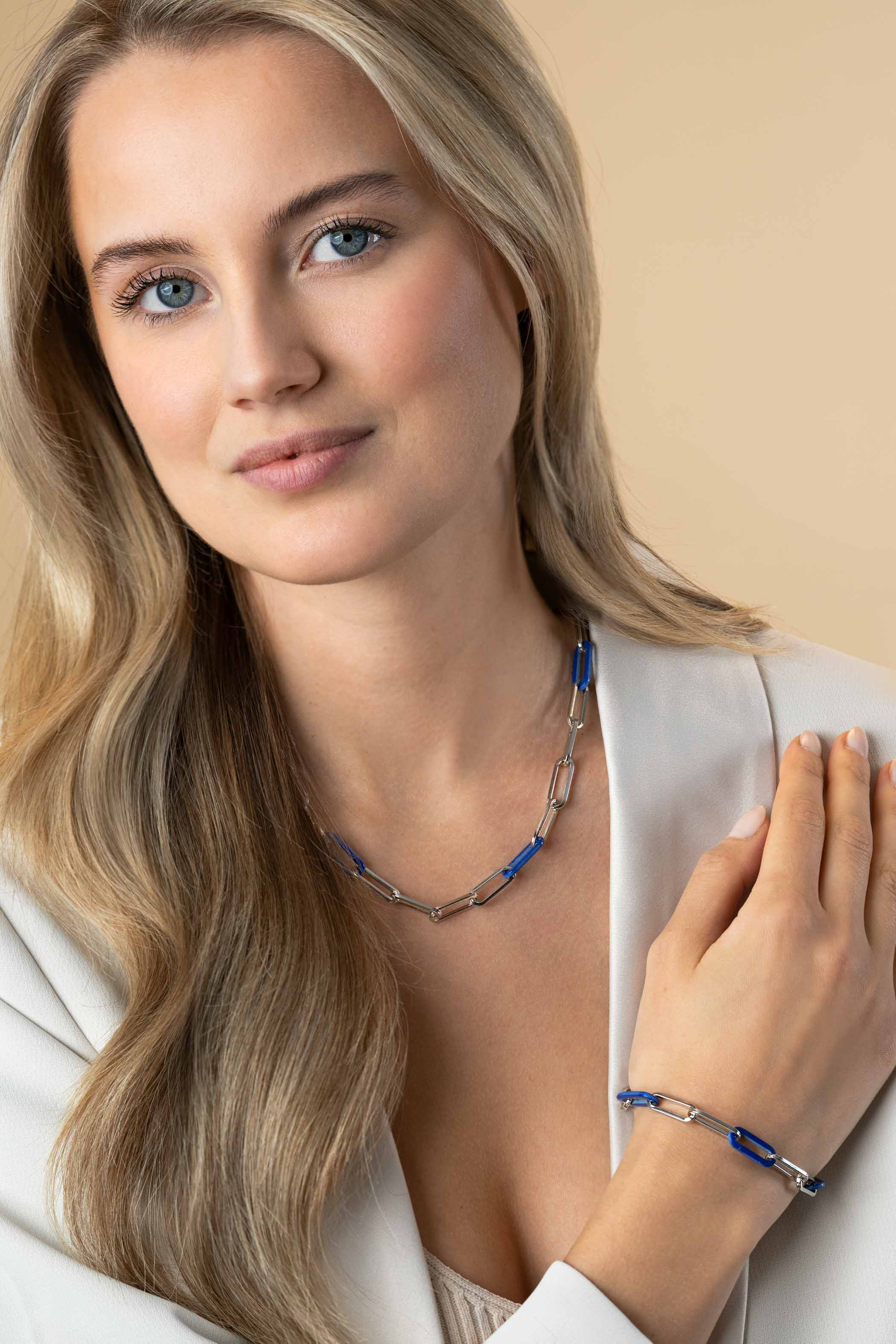 ZINZI zlv. collier paperclip met lapis schakels