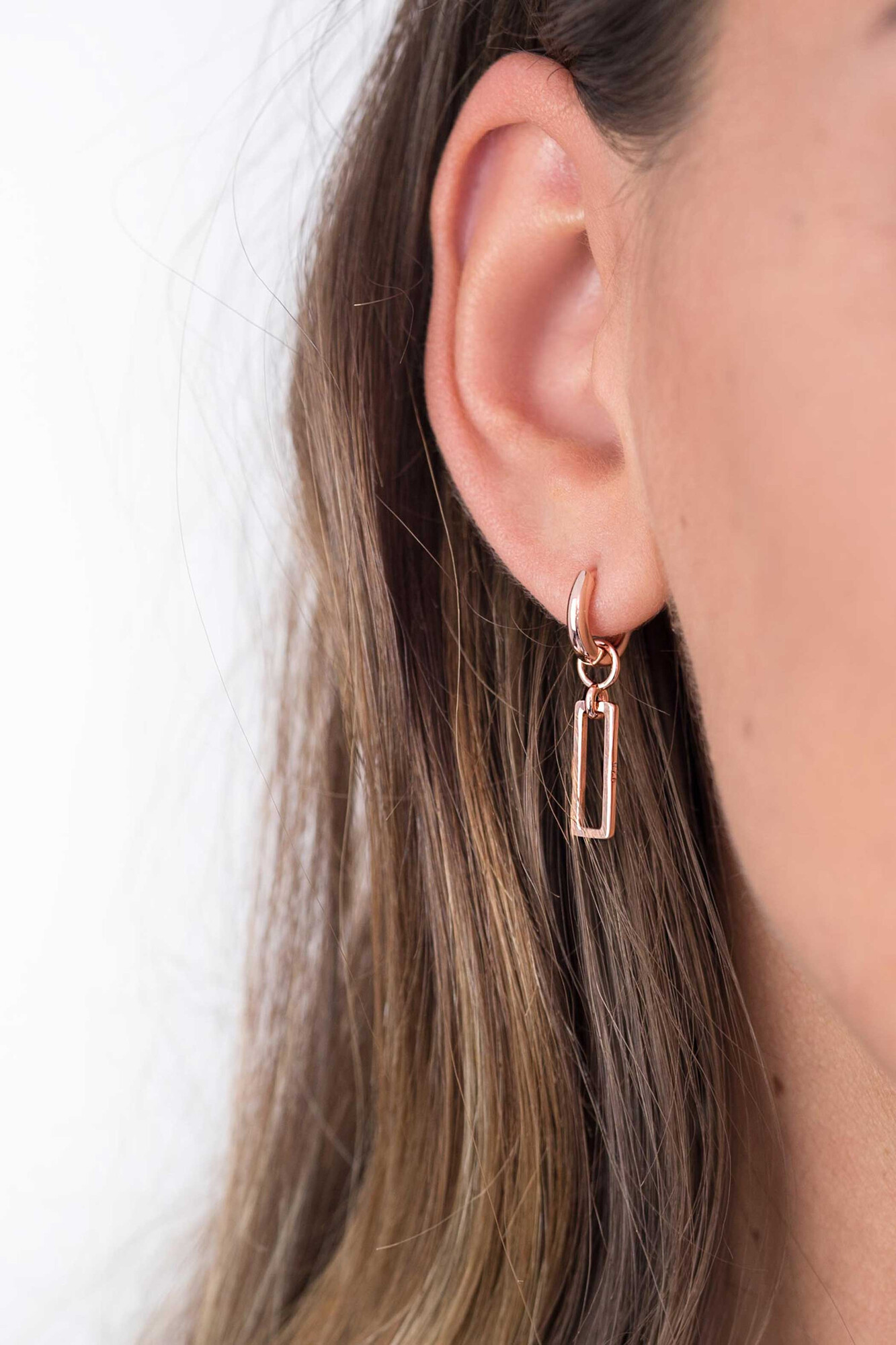 ZINZI silberne Ohrhänger rosé vergoldet offen Rechteck 14mm ZICH1692R