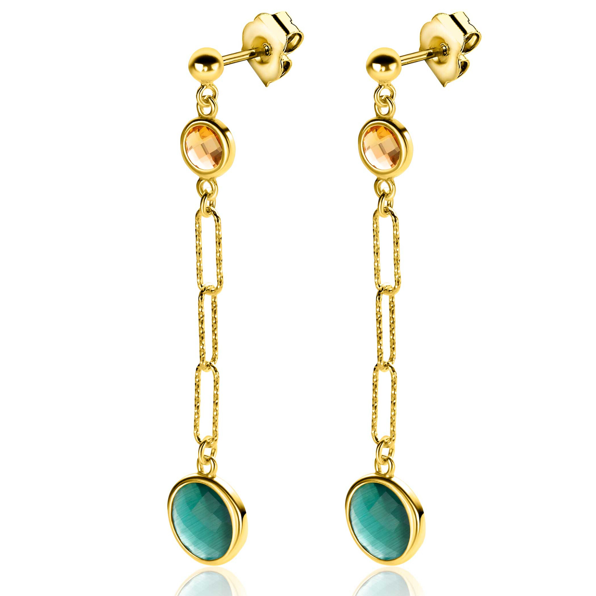 ZINZI zlv. oorstekers lang met groen en geel zirc.