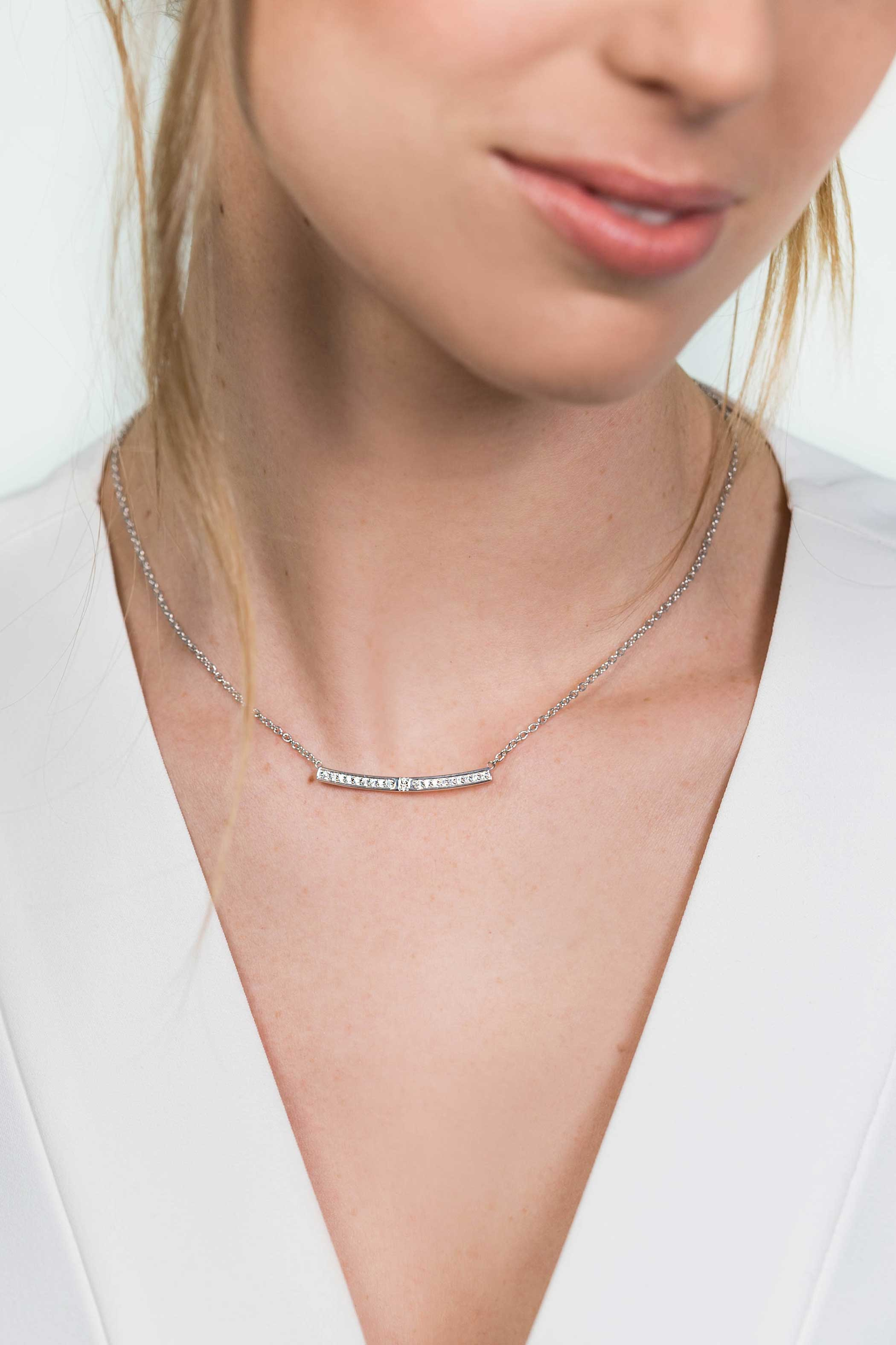 ZINZI silberne Gliederhalskette mit Stab  weiße Zirkonias 42-45cm ZIC1957