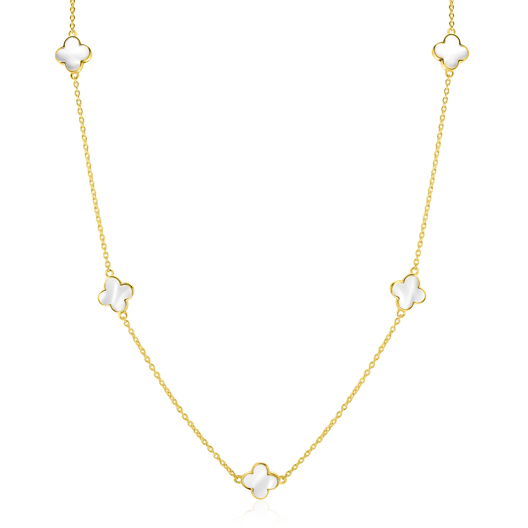 ZINZI zlv. collier gg.verg. met 5 parelmoer klavers