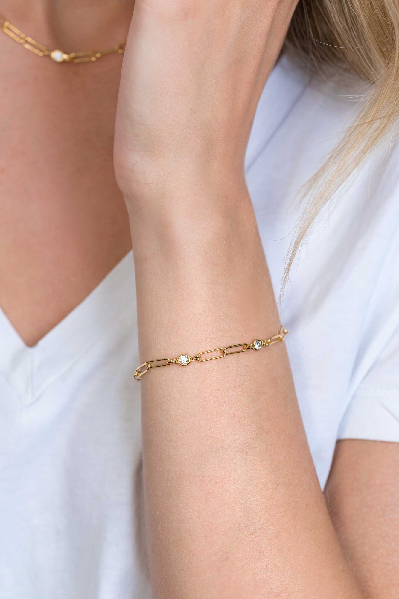 ZINZI silbernes Armband 14K gelb vergoldet paperclip Glieder rund Zirkonia 17-20 cm ZIA2079Y