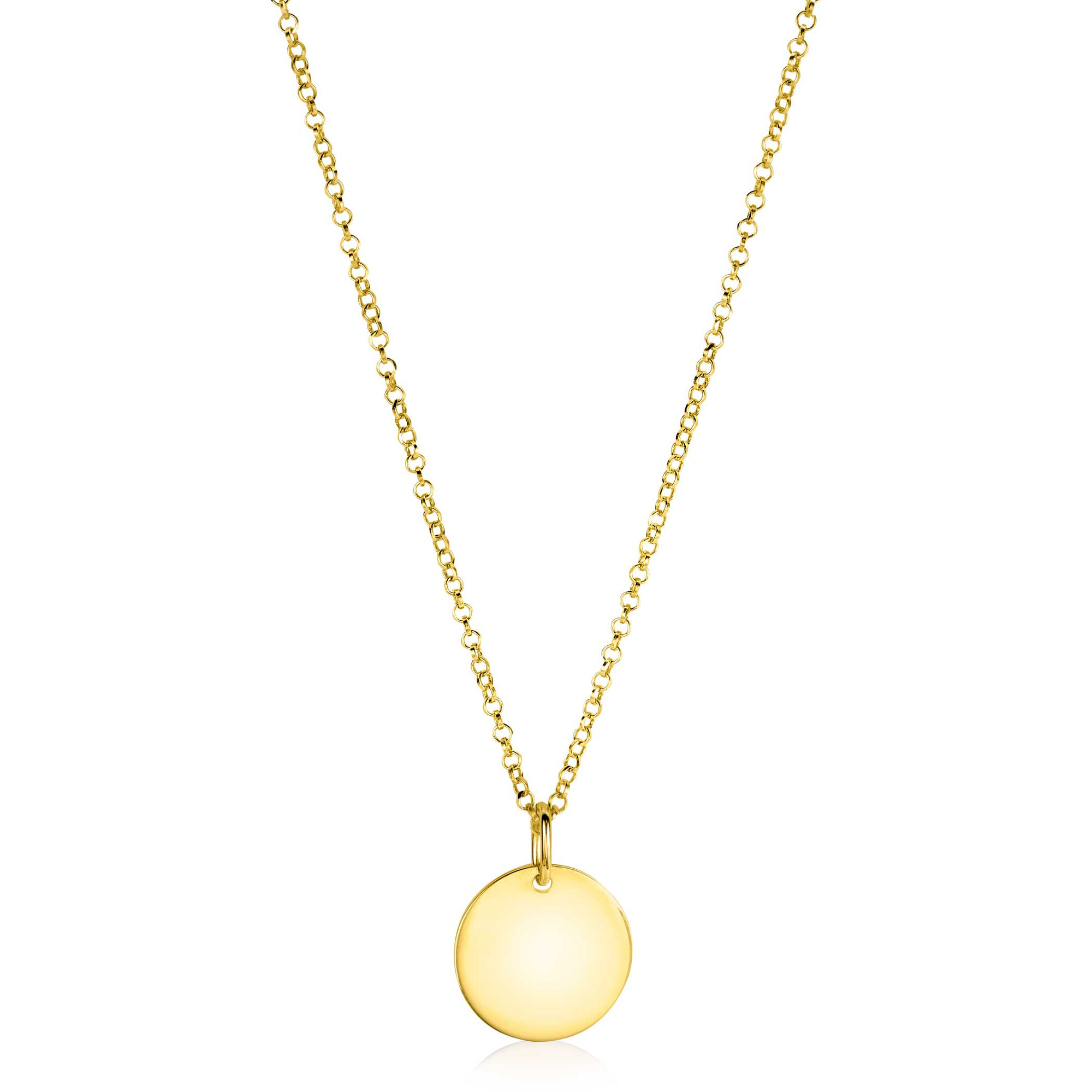 ZINZI zlv. hanger geel verguld rond plaatje 15mm