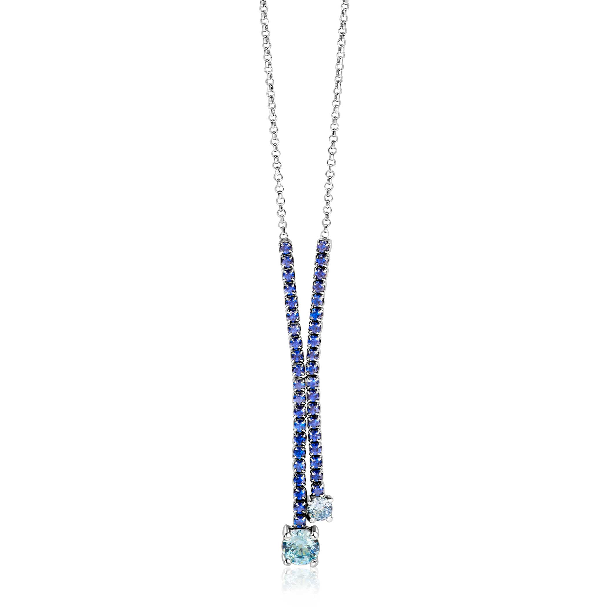 ZINZI zlv. Y-collier met zirconia's blauw/lichtblauw