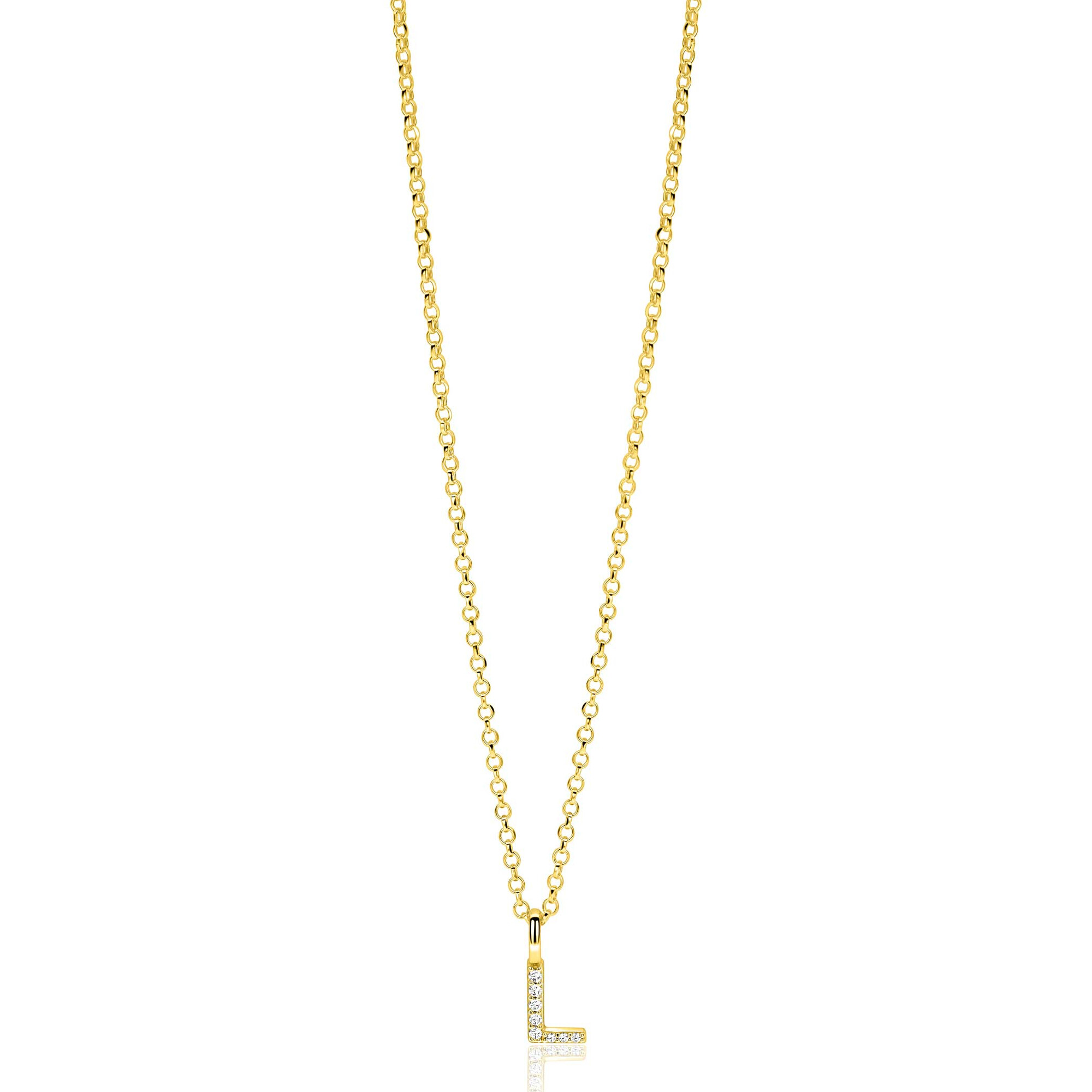 ZINZI zlv. hanger gg.verg.letter L bezet met zirconia's