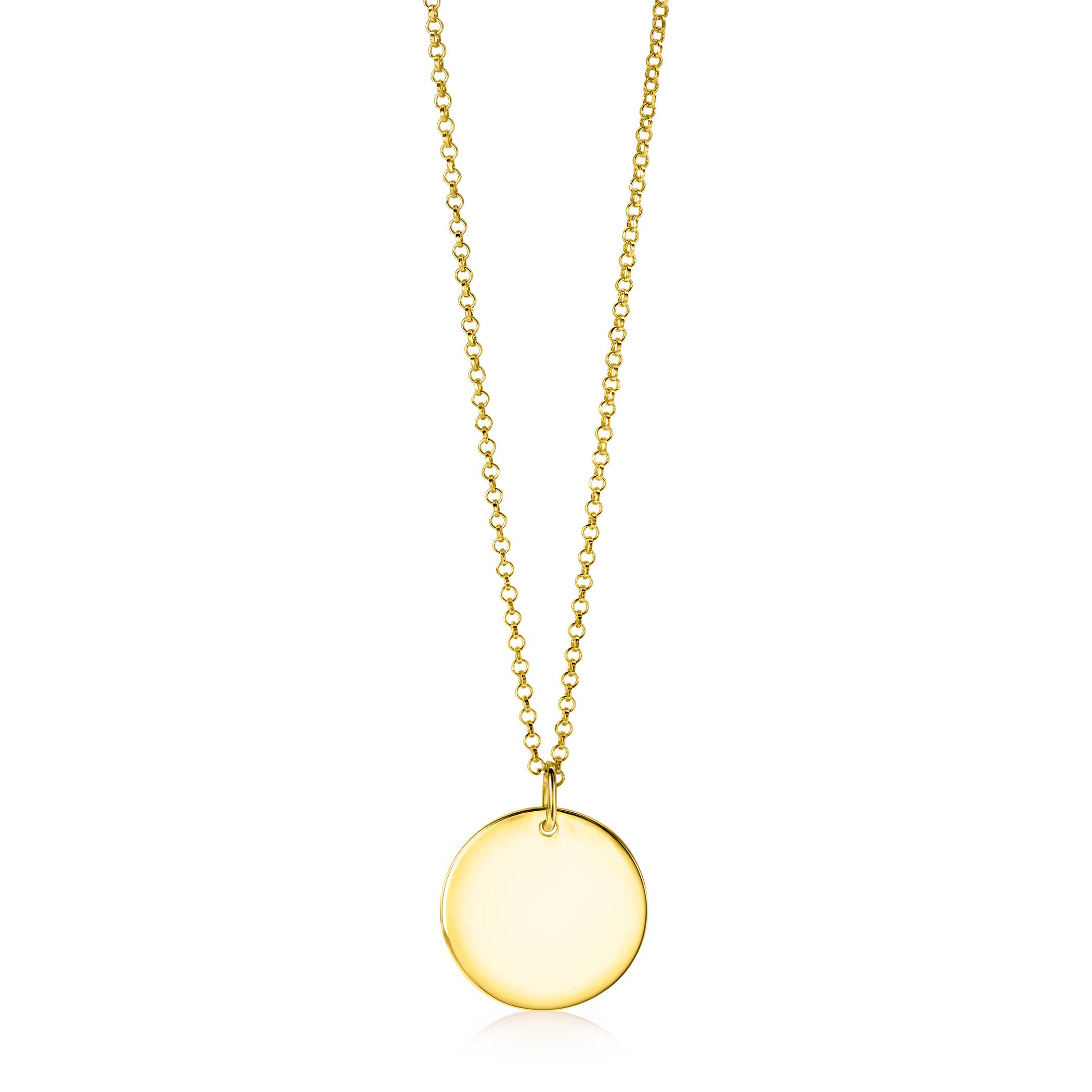 ZINZI zlv. hanger geel verguld rond plaatje 20mm