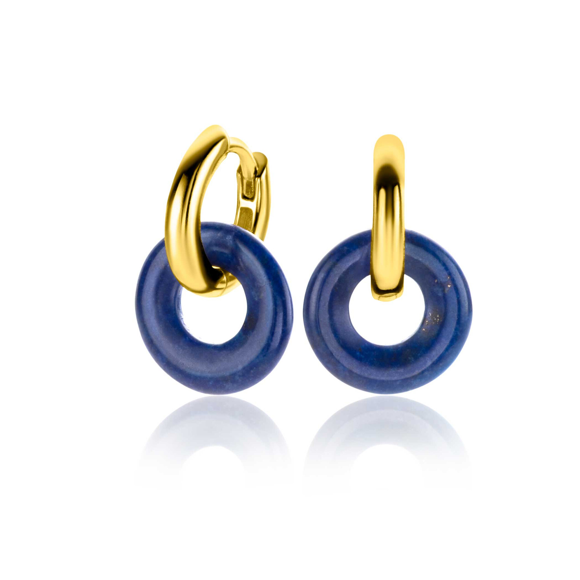 ZINZI zlv. oorbedels lapis lazuli 12mm rond