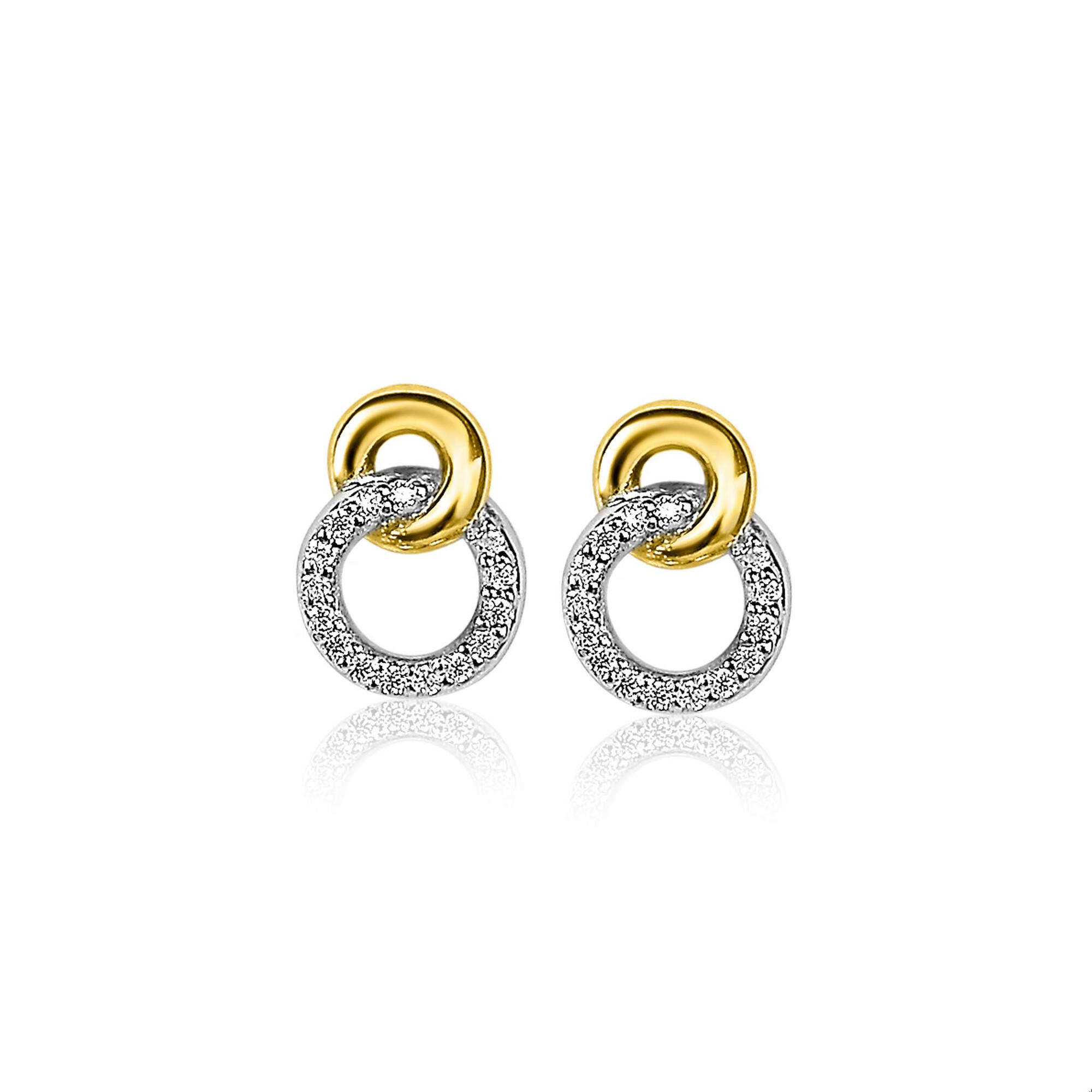 ZINZI silberne zweifarbige Ohrstecker 11mm verbunden Kreise glatt und  weiße Zirkonia ZIO2045Y