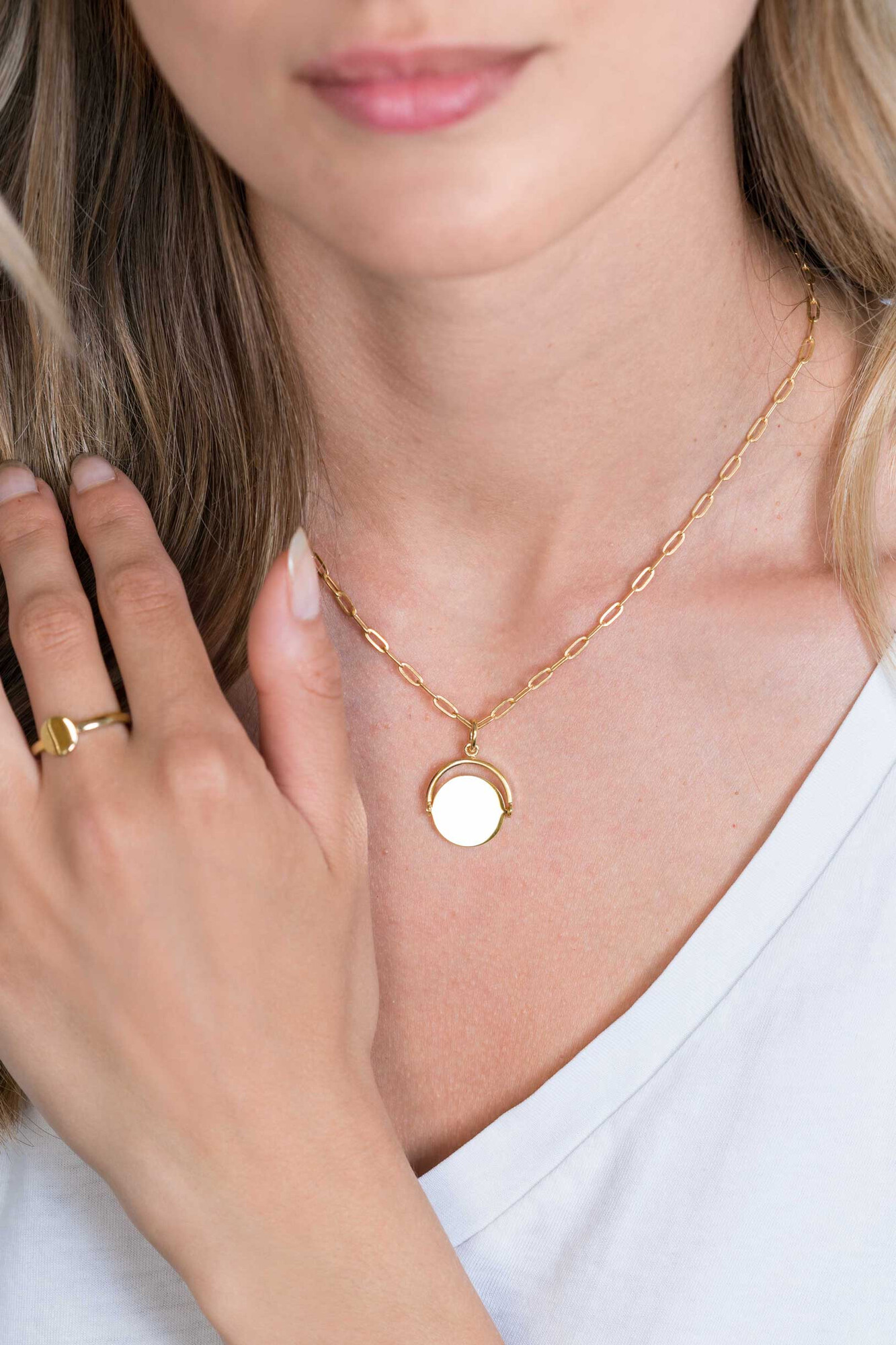 ZINZI silberner Anhänger 14K gelbvergoldet 27mm rund glänzend Plättchen 18mm ZIH2217G