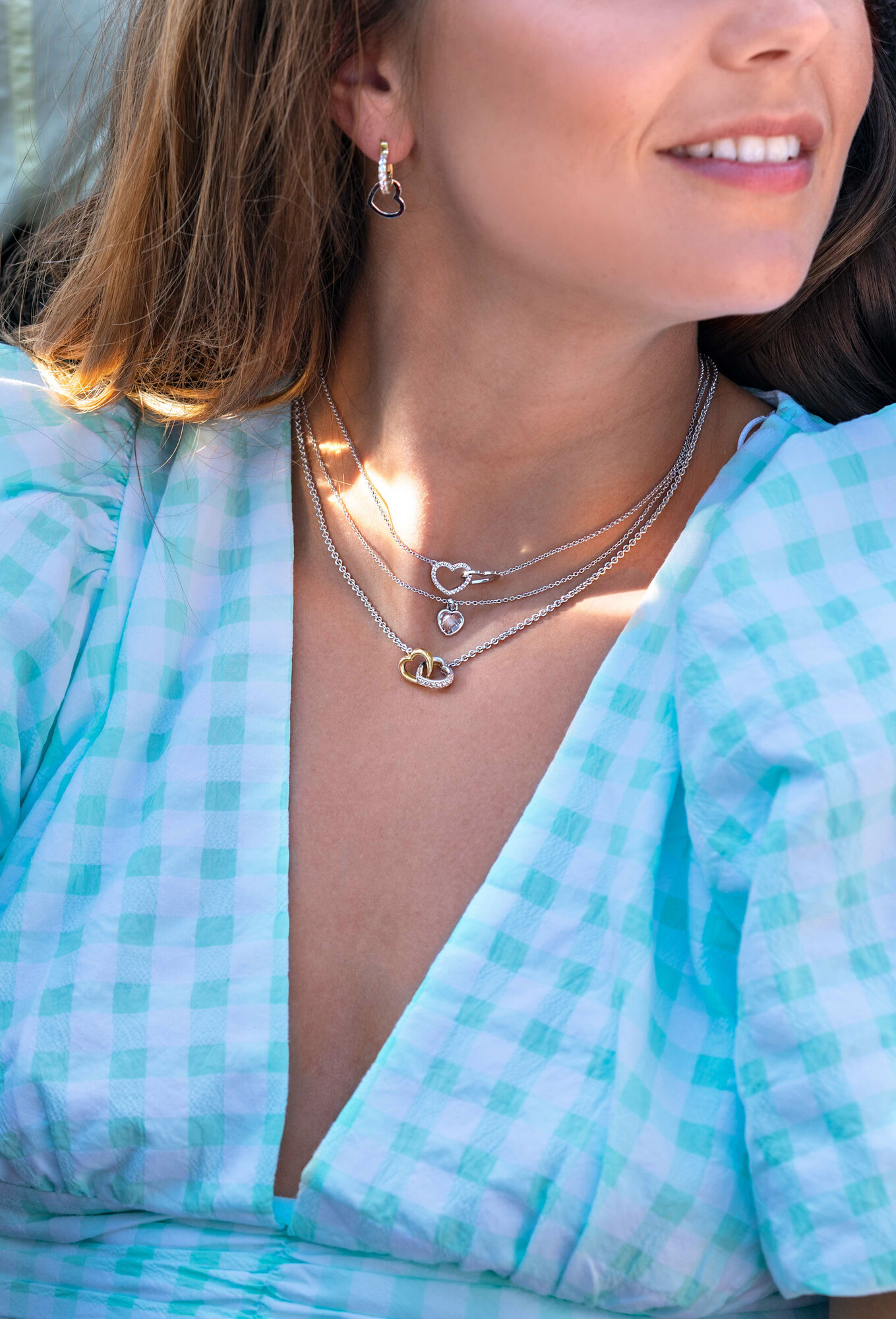 ZINZI silberne Kette 45cm mit verbunden Herzen  weiß ZIC1736