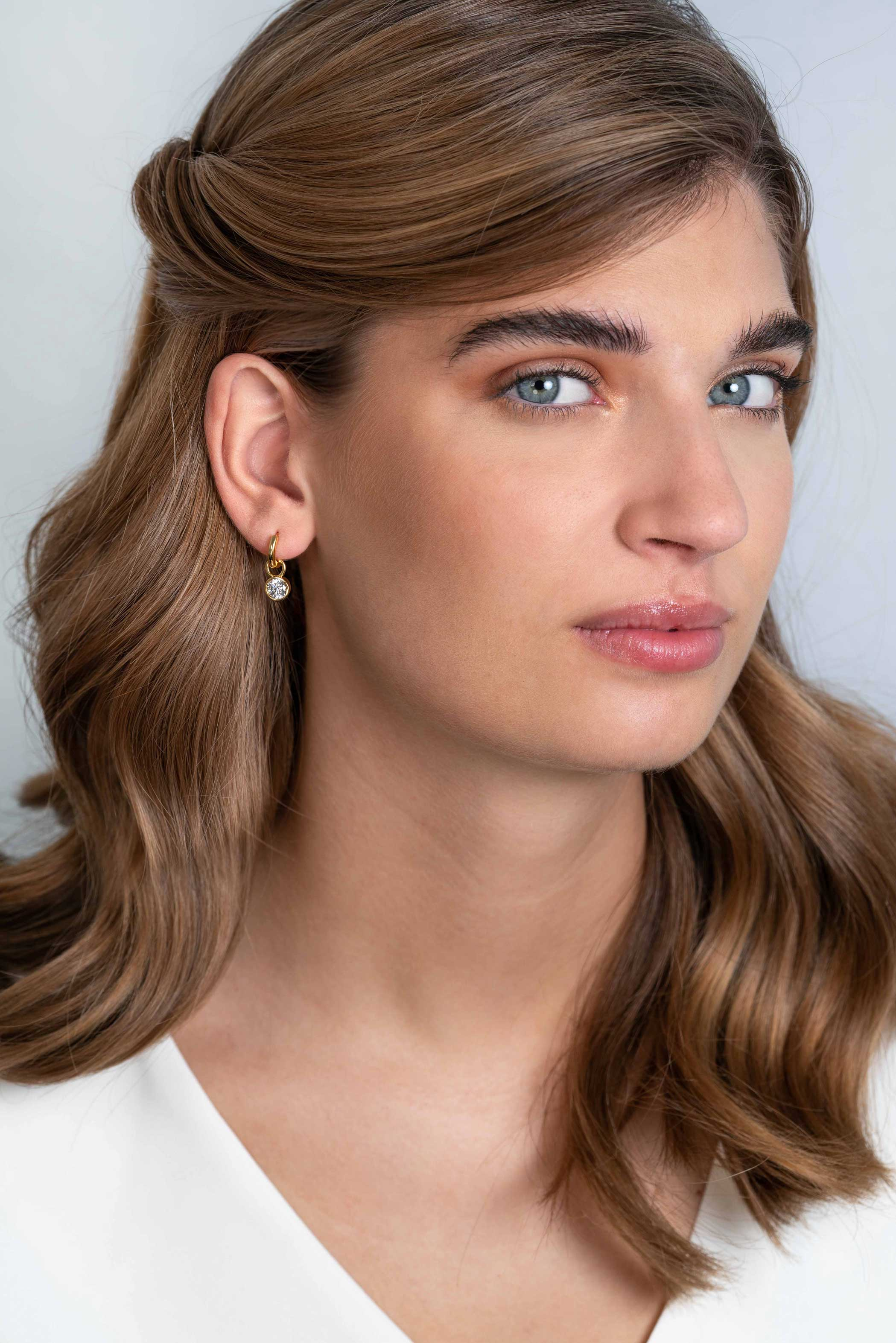 ZINZI silberne Ohrhänger 14K gelbvergoldet 7mm rund  weiß ZICH1486Y