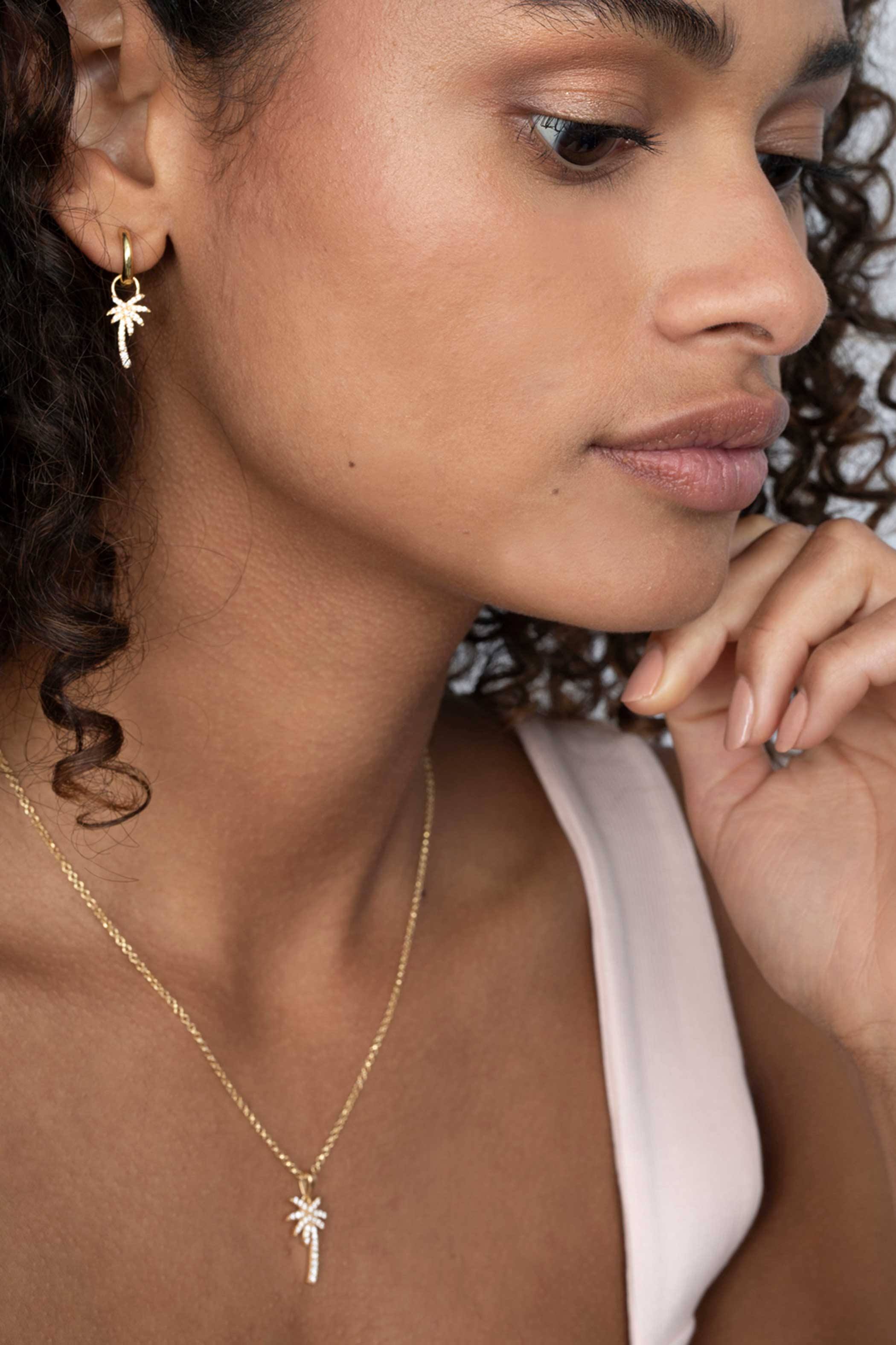 ZINZI silberner Palme Anhänger 14K gelb vergoldet  weiß 18mm ZIH2083