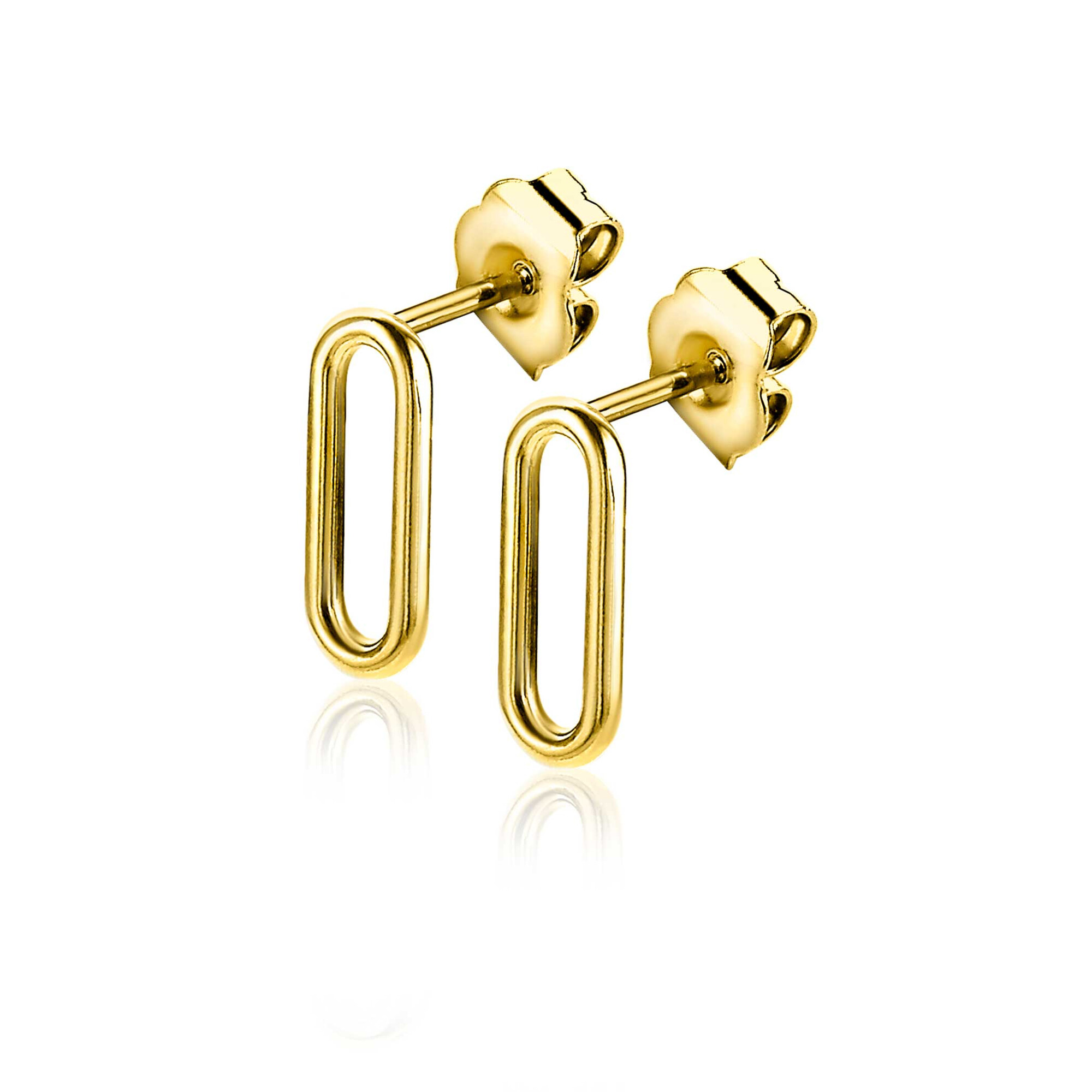 ZINZI silberne Ohrstecker 14K gelb vergoldet 14mm oval glatt ZIO2210G