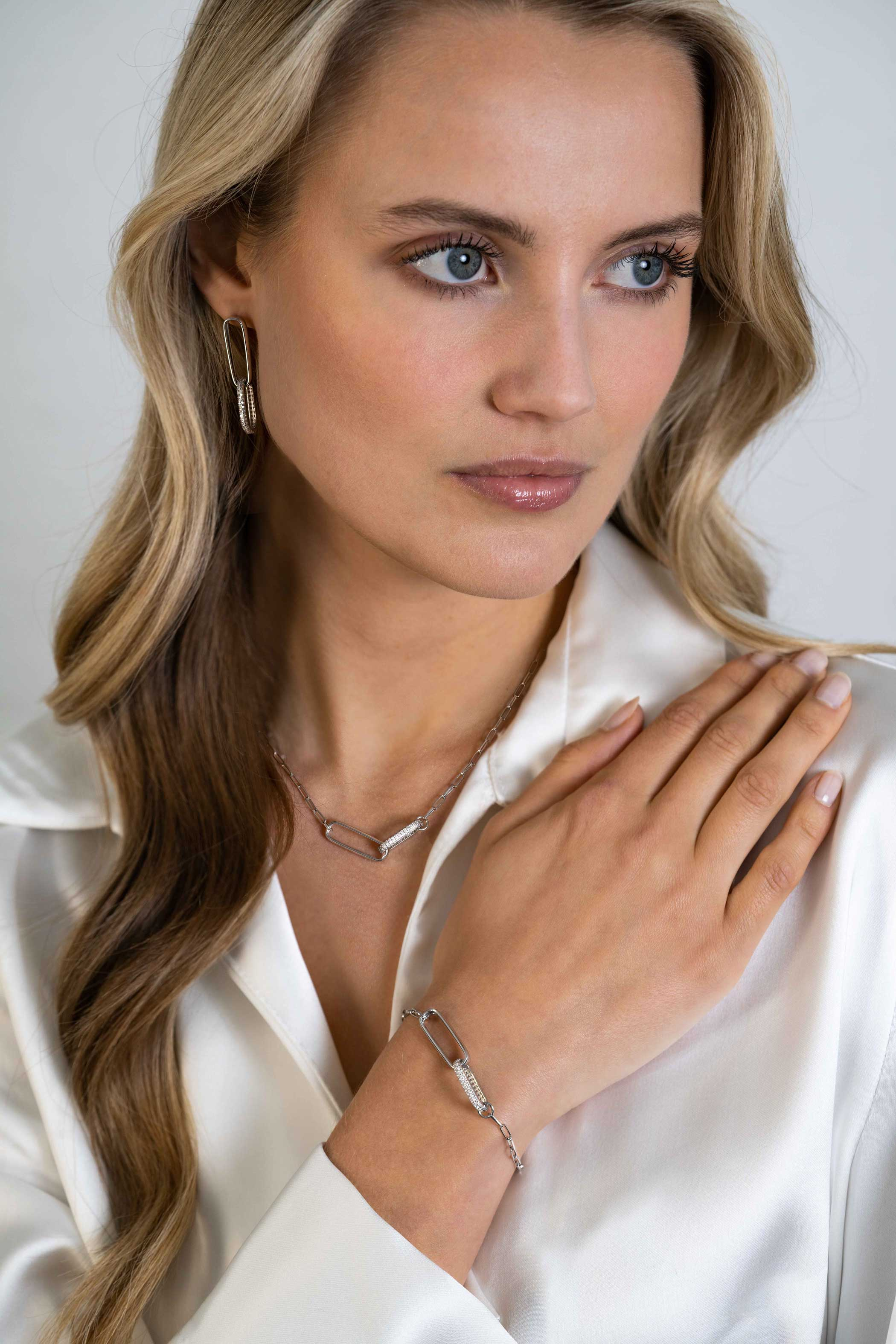 ZINZI zlv.collier paperclip met 2 grote schakels zirc.