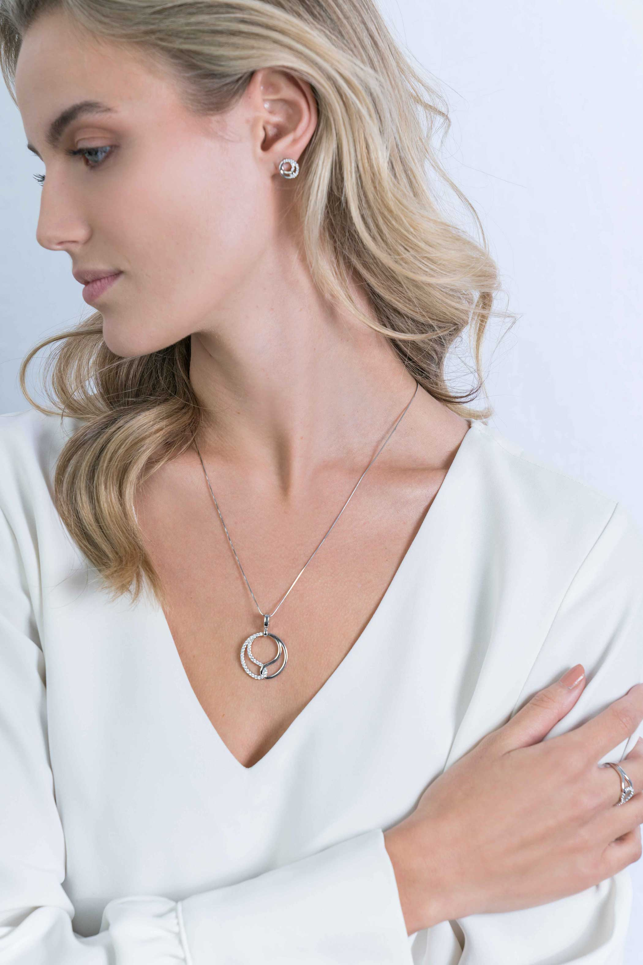 ZINZI silberner Anhänger 25mm mit clip-Verschluss, symbolisiert Verbundenheit,  weiße Zirkonias ZIH2119