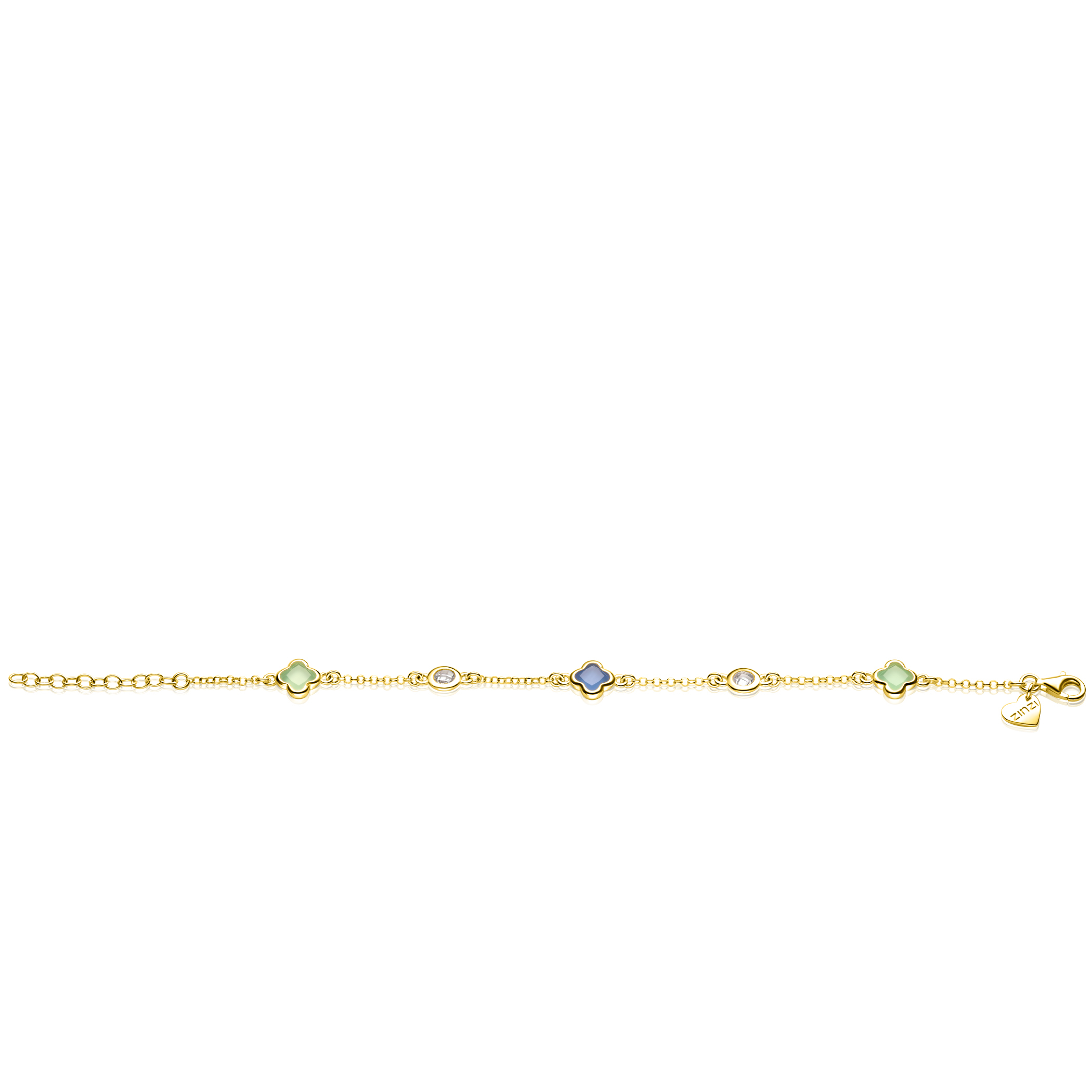 ZINZI zlv. armband gg.verg.klavers blauw/groen/zirc