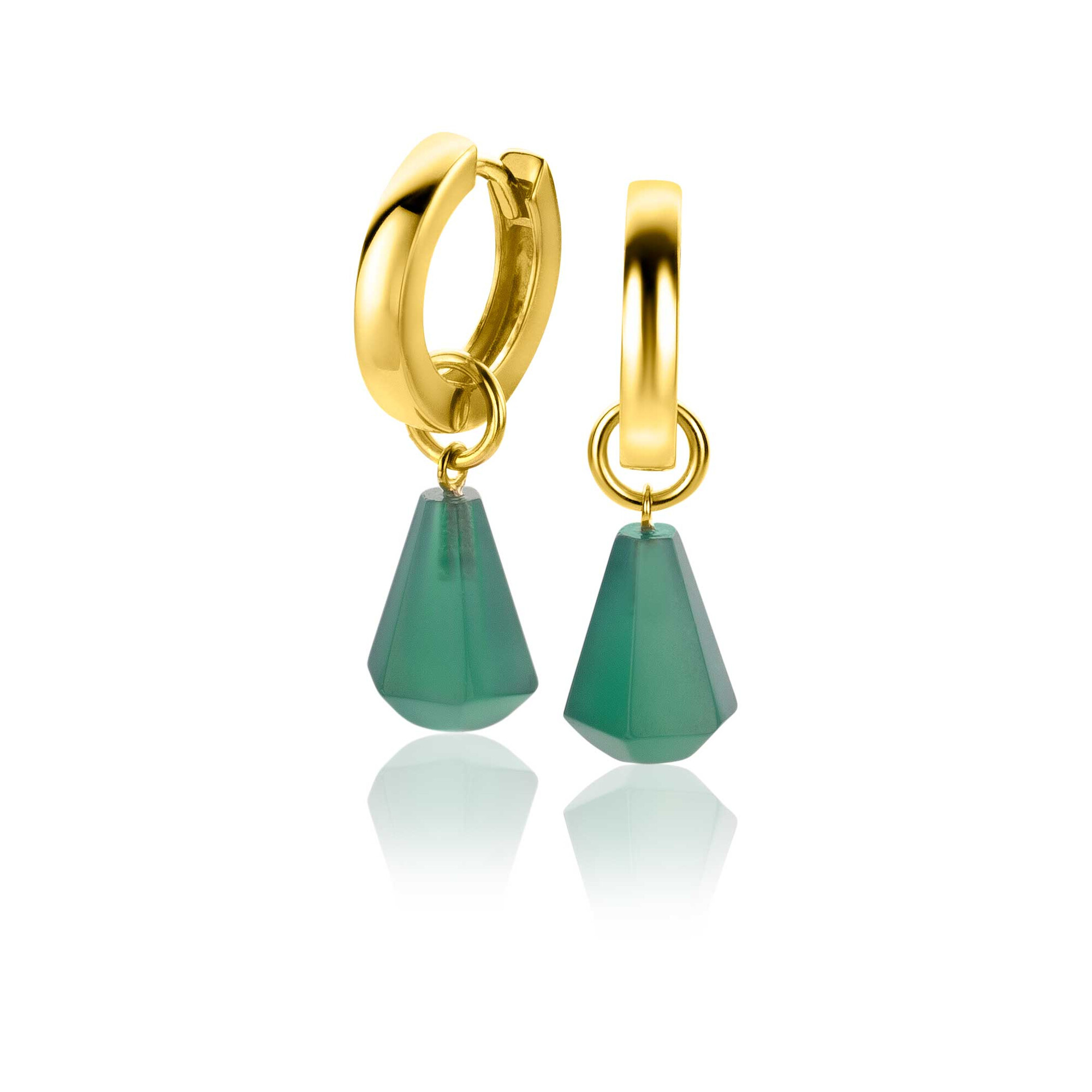 ZINZI silberne Ohranhänger 14K gelbgold vergoldet in Kegelform mit grünem Achat 8mm ZICH2256G