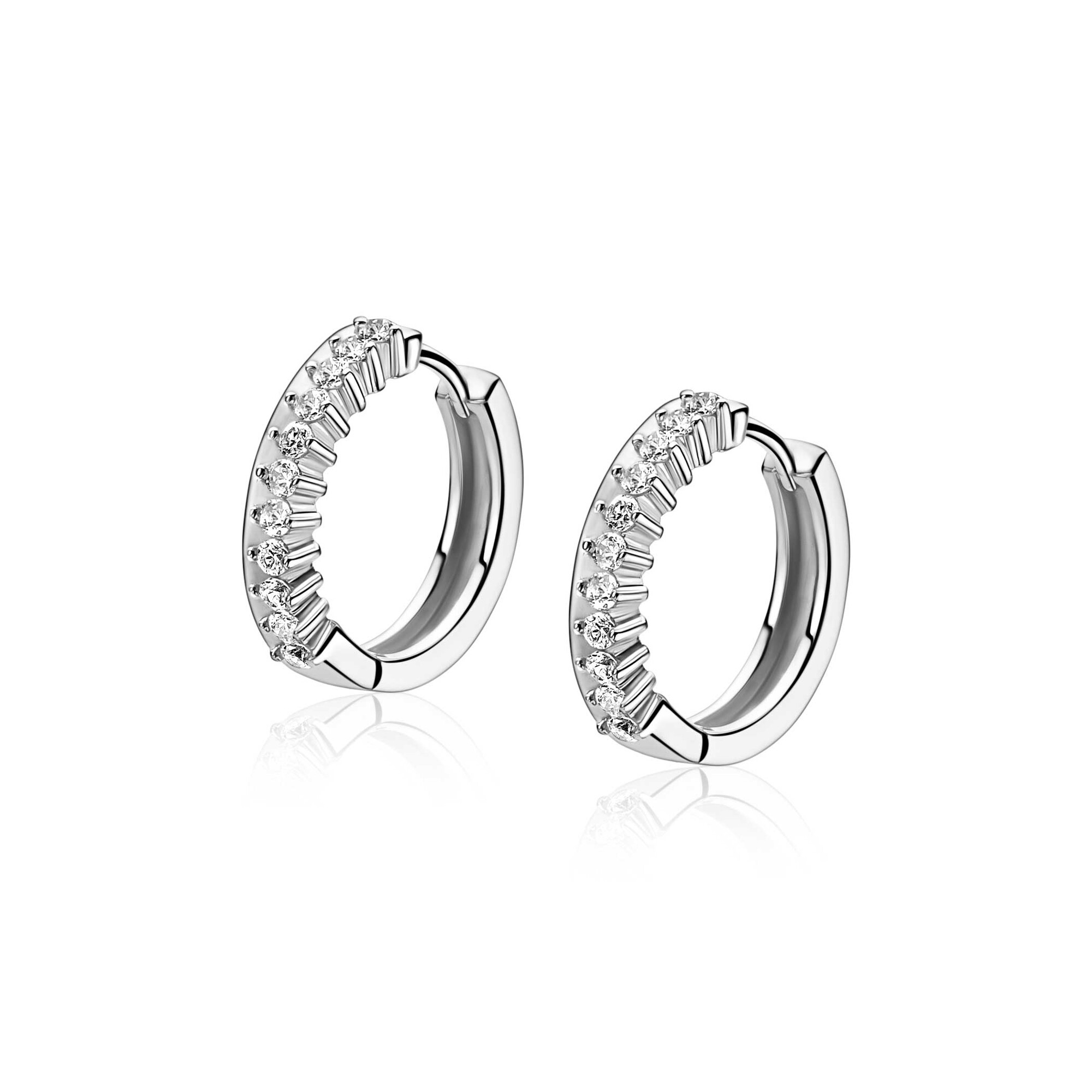 ZINZI zlv. oorringen half glad half zirconia's 15.5x3