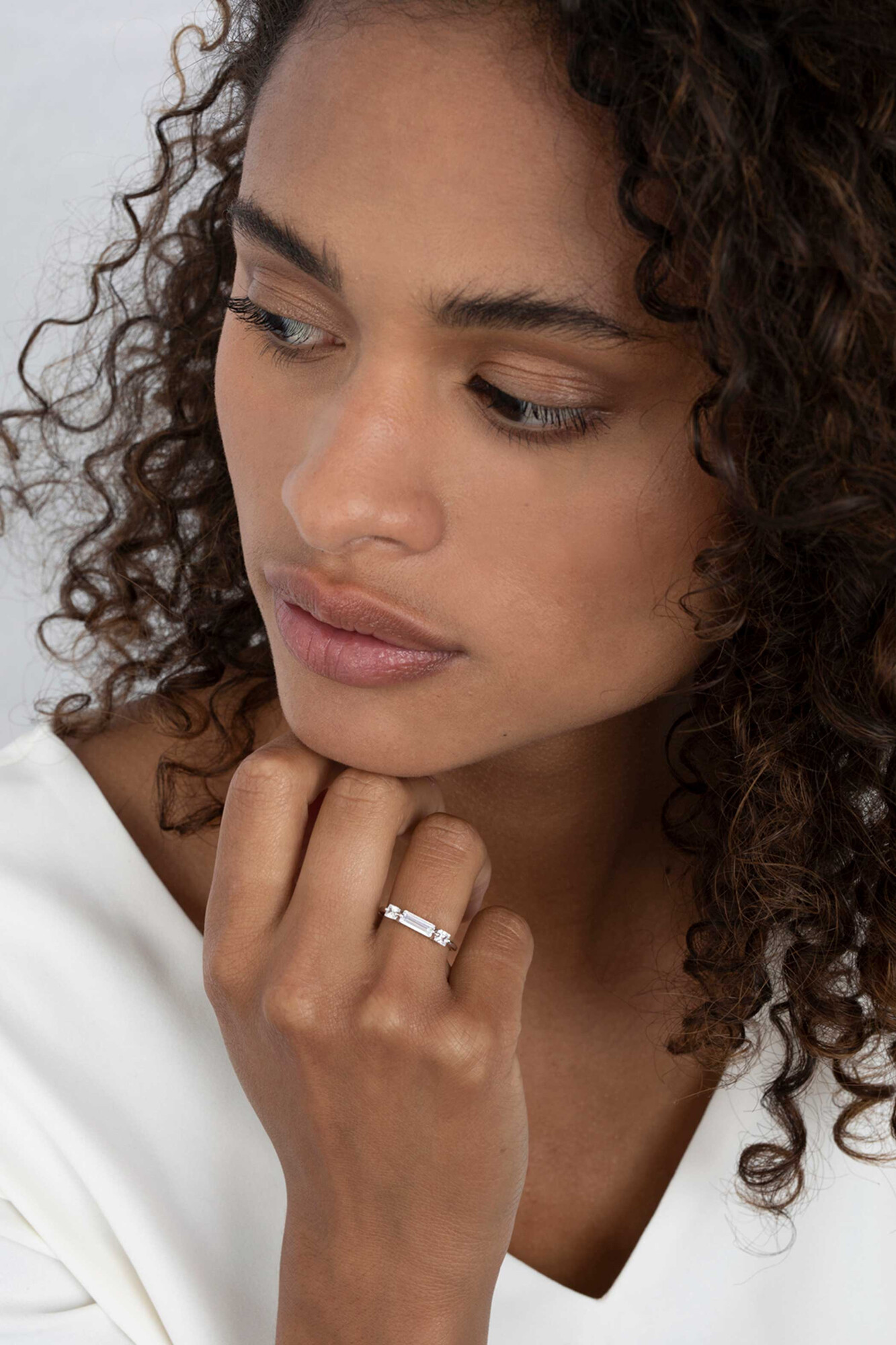 ZINZI silberner Ring Baguette Rechteck Viereck weiß ZIR2056