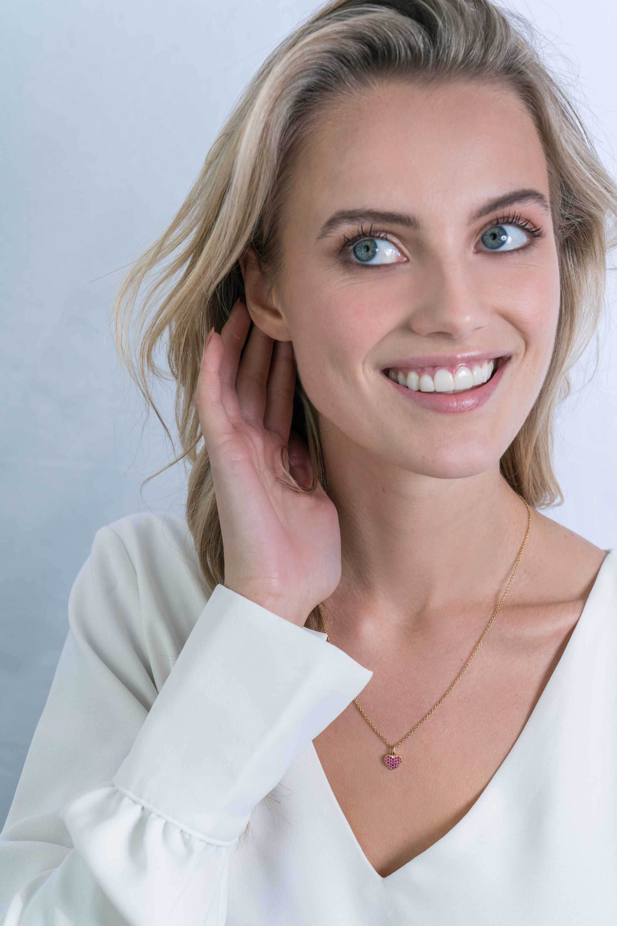 ZINZI silberner Herz Anhänger 14K gelb vergoldet 13 mm dunkelrosaZIH2139R