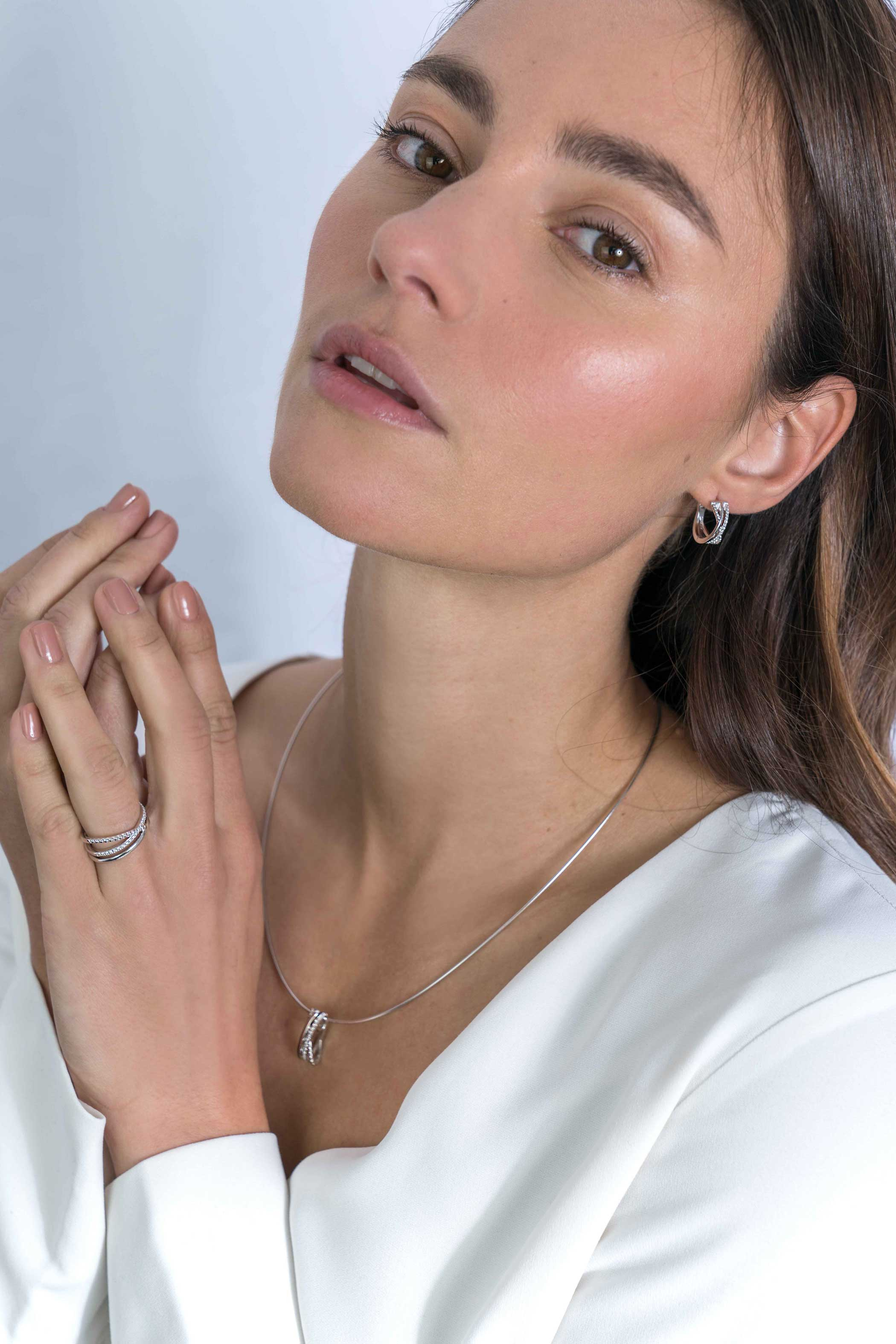 ZINZI silberner Luxus Crossover Ring Kugeln glatte weiße Zirkonia  ZIR2141