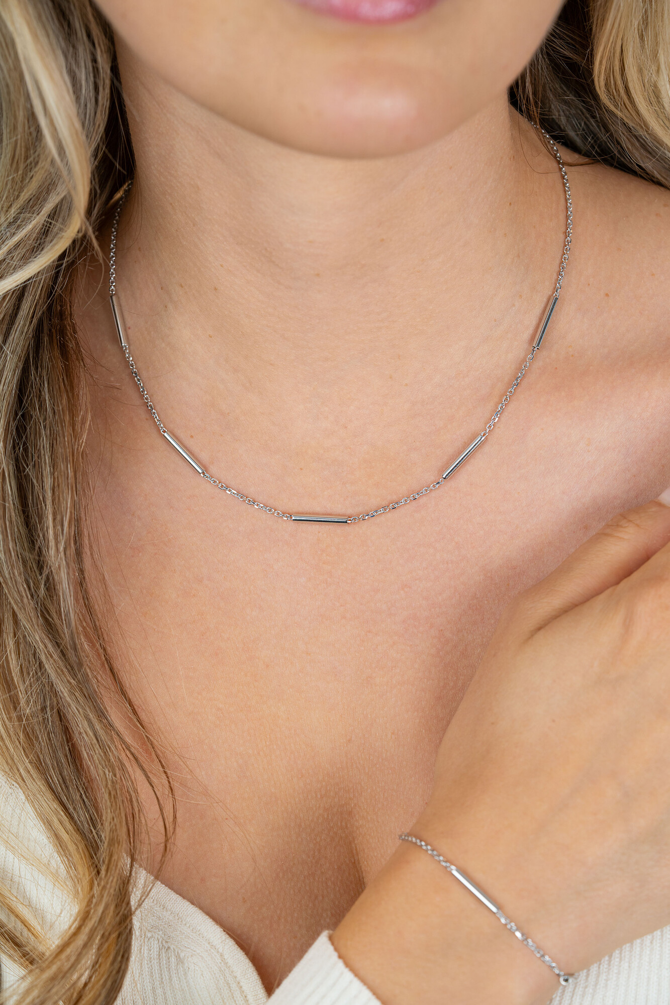 ZINZI zlv. collier anker met 5x staafje