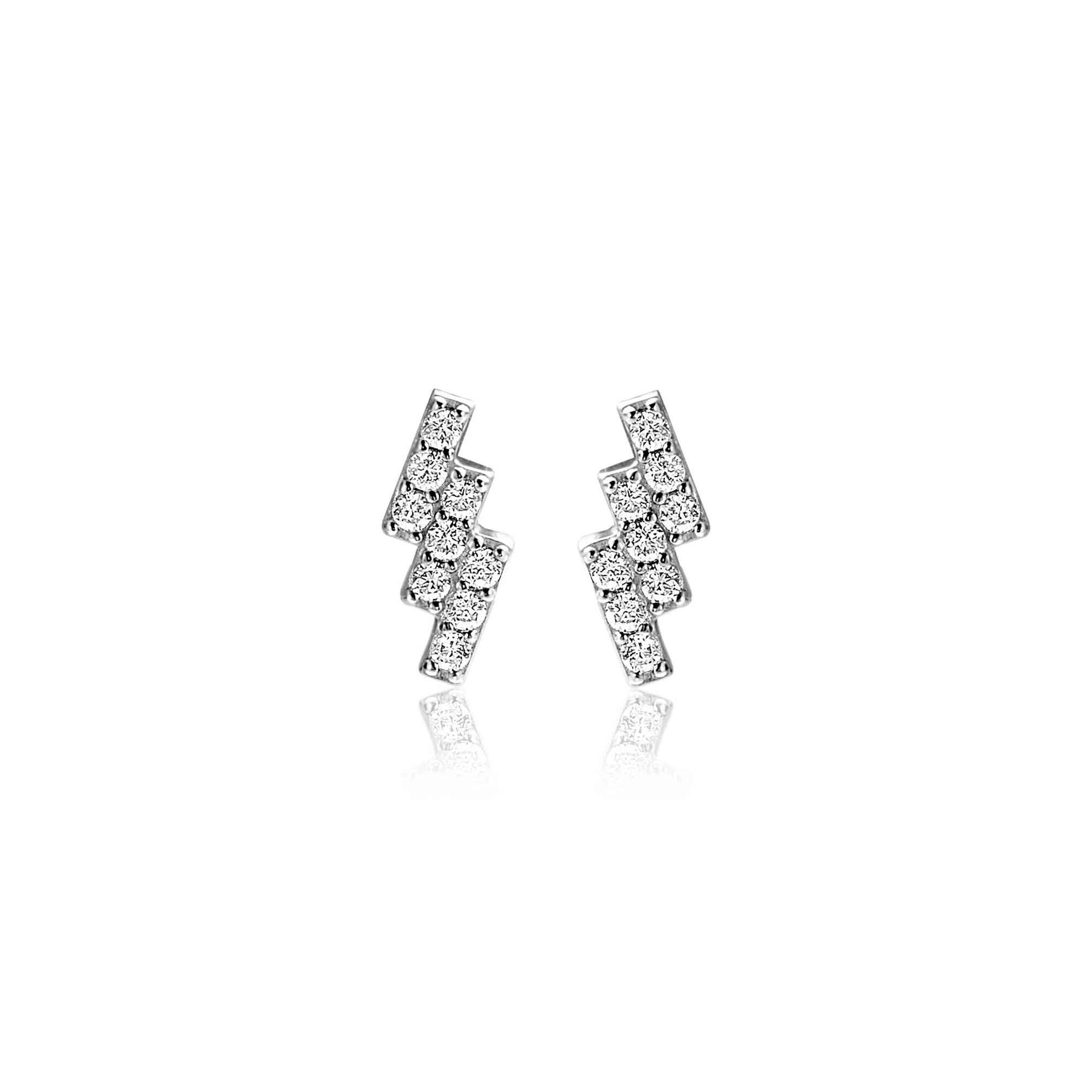 ZINZI zlv. oorknopjes zigzag bezet met zirconia's