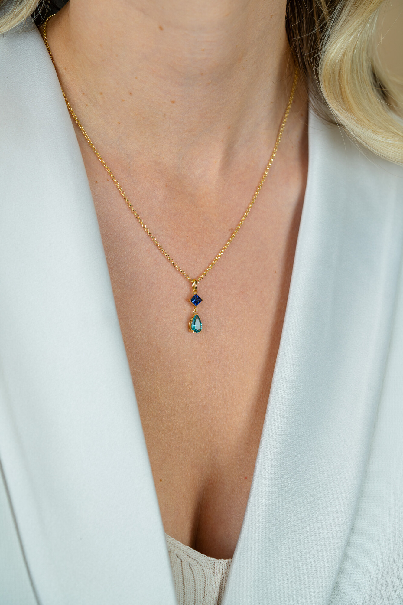 ZINZI zlv.collier gg.verg.hanger peer aqua/VK blauw