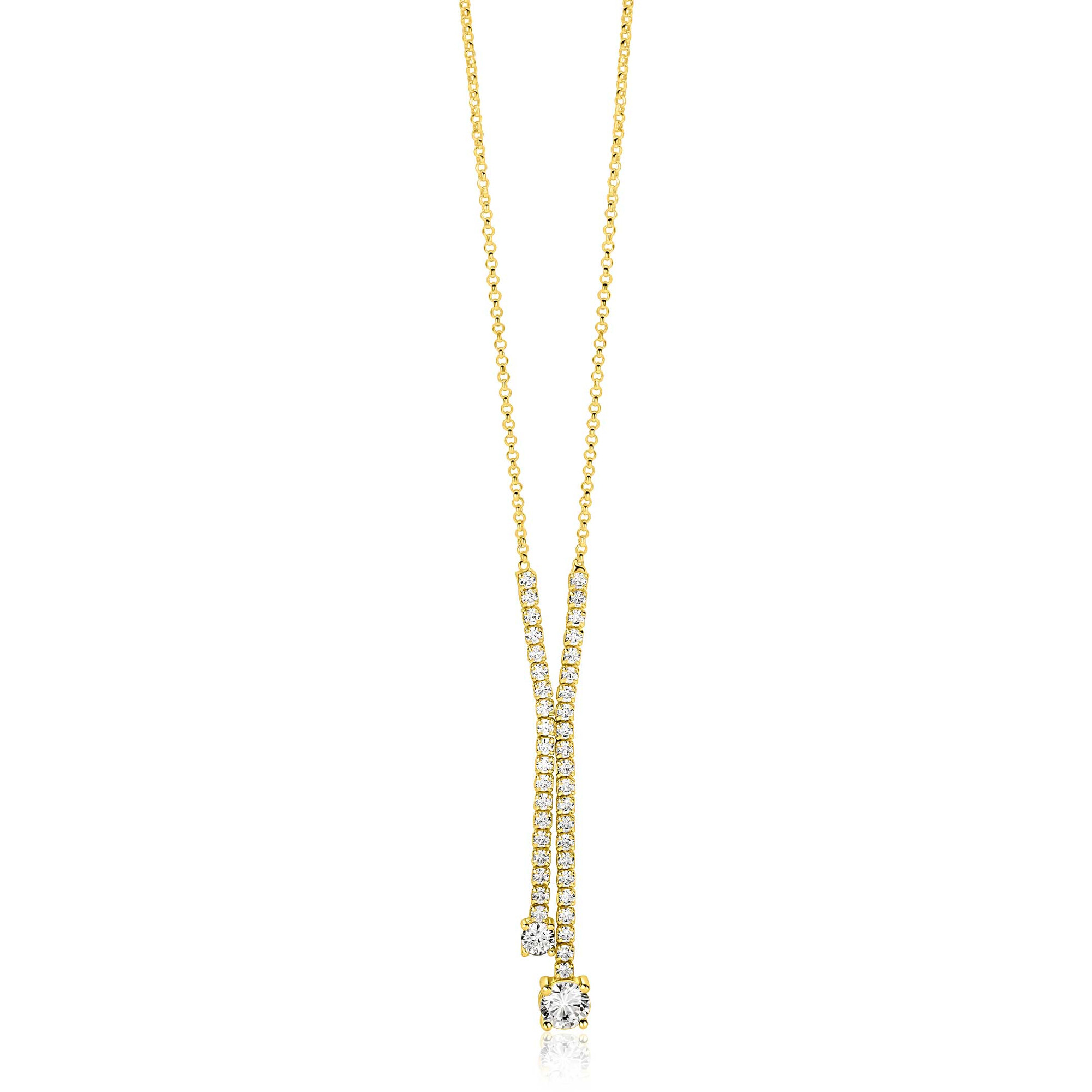 ZINZI zlv. Y-collier gg.verg. met zirconia's