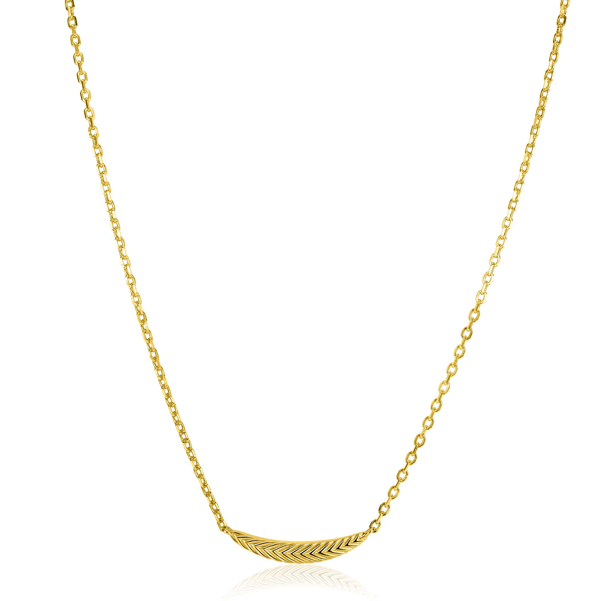 ZINZI vergoldete silberne Gliederkette mit großer Feder. Die Feder symbolisiert das Ausbreiten deiner Flügel und Freiheit. 40-45cm ZIC2644G