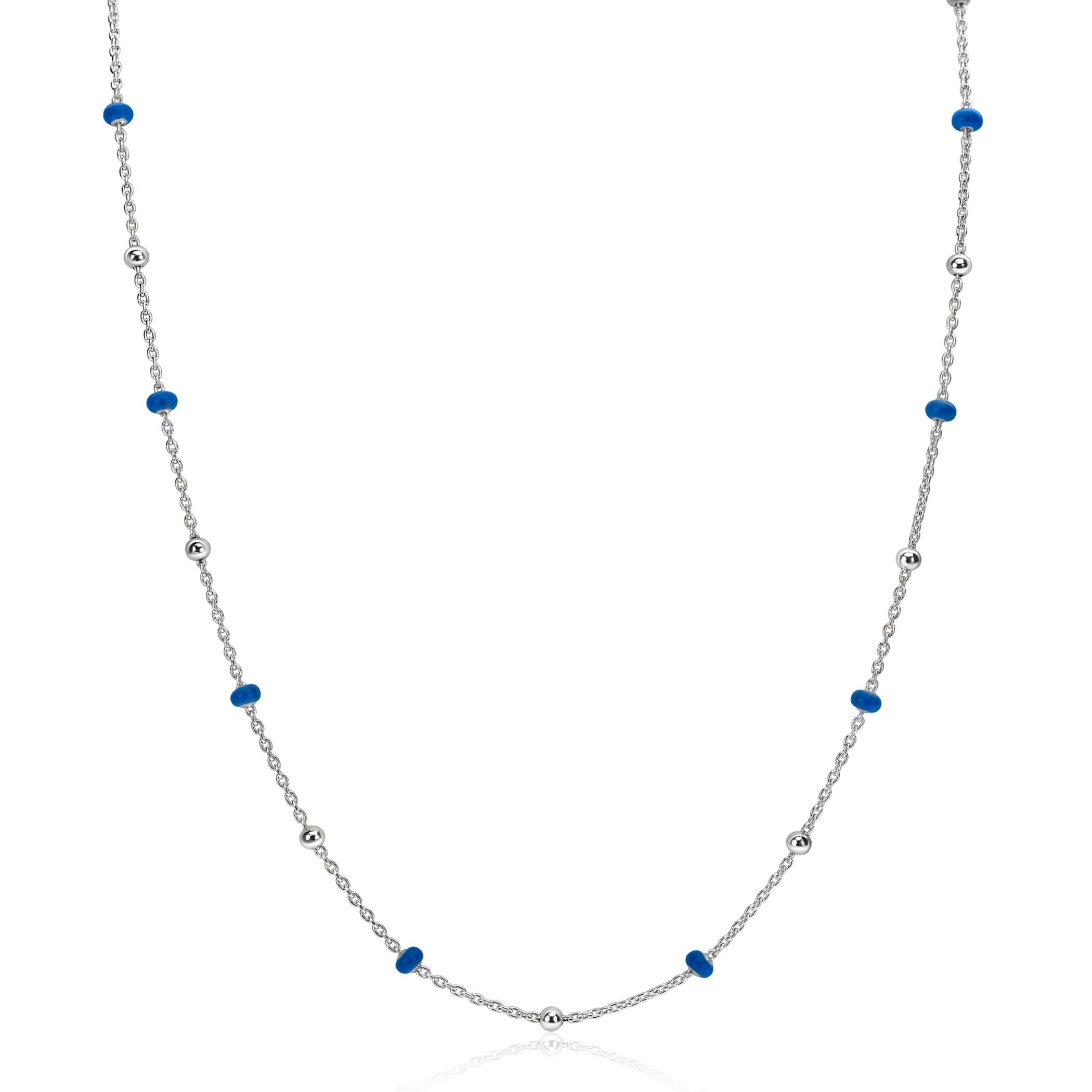 ZINZI zlv. collier 42-45cm met zlv.en blauwe bolletjes