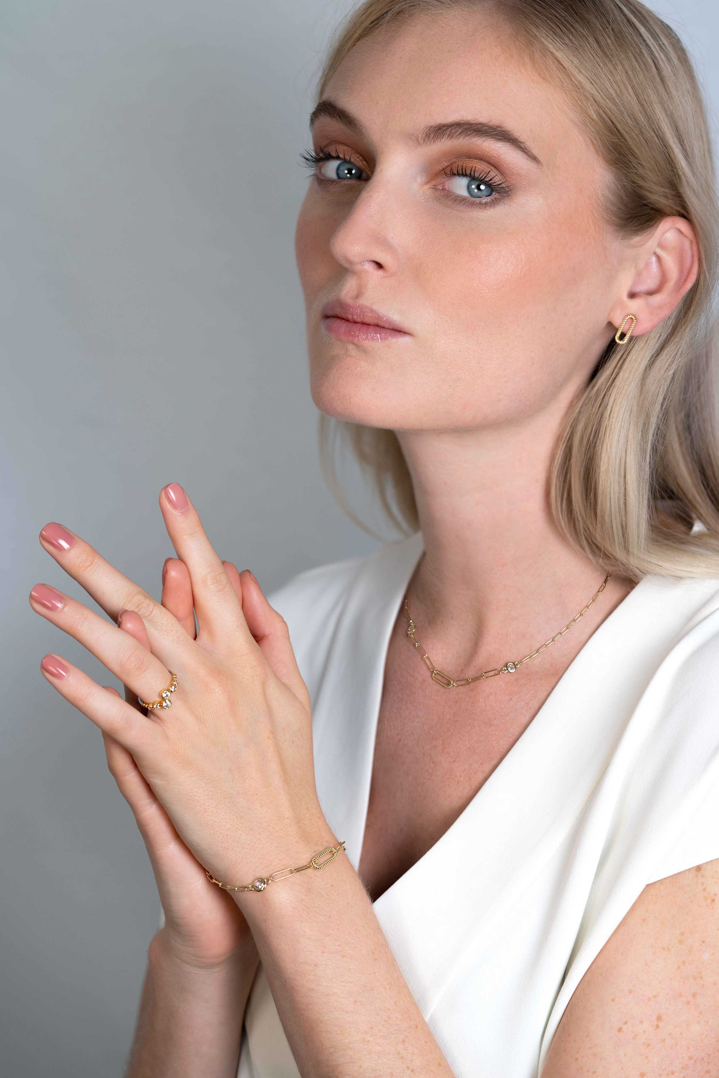 ZINZI Silberkette 14 Karat gelbvergoldet Paperclip Glieder mit weißen runden Zirkonias 42-45cm ZIC2264G