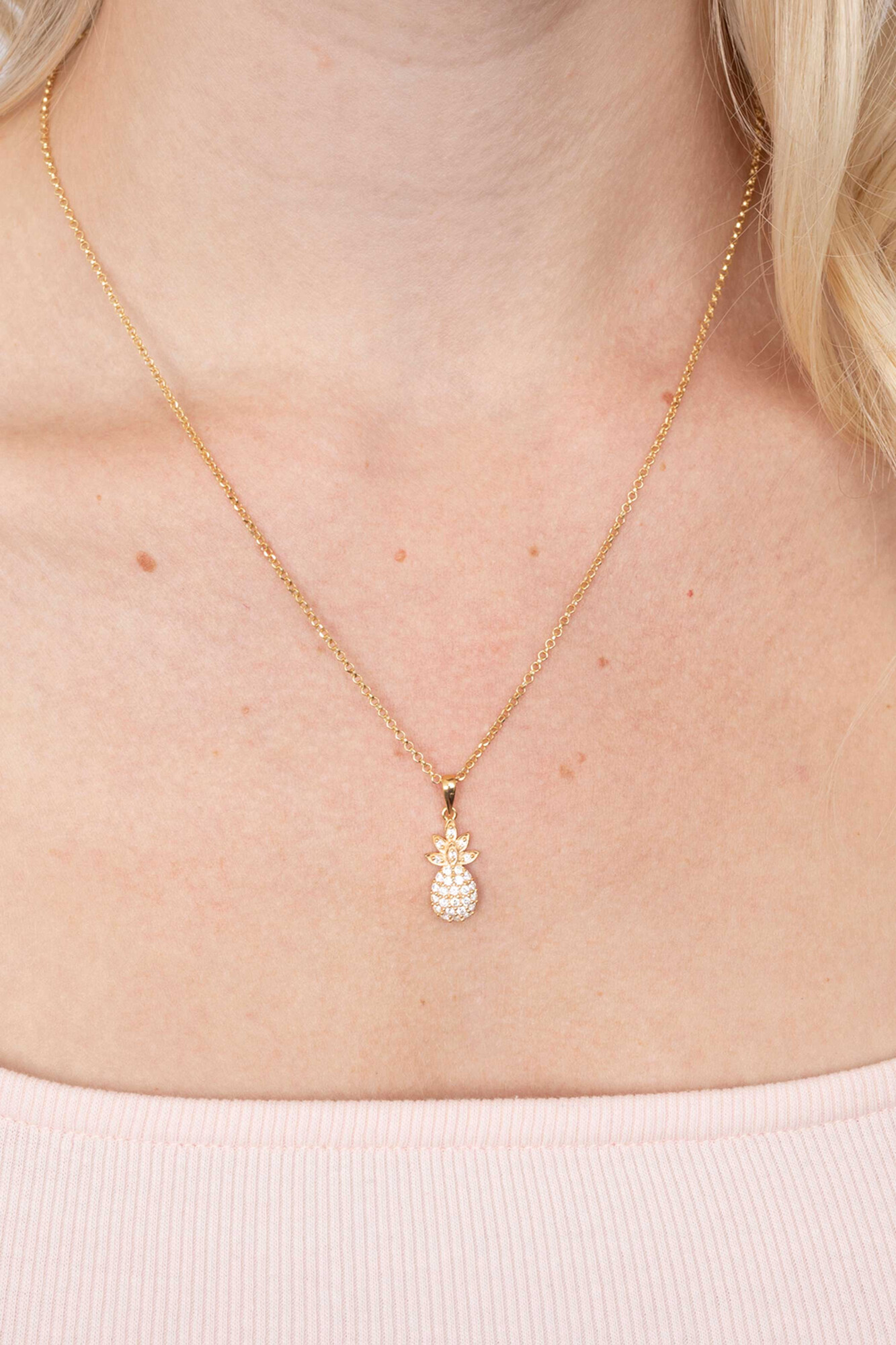 ZINZI silberner Ananas Anhänger 14K gelb vergoldet  weiß 18mm ZIH2084