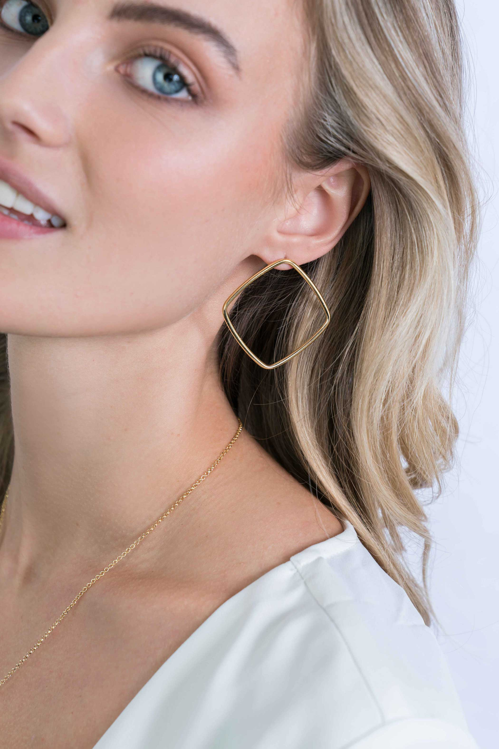 ZINZI silberne trendy Ohrstecker 14K gelb vergoldet 44mm quadratisch offen ZIO2095G