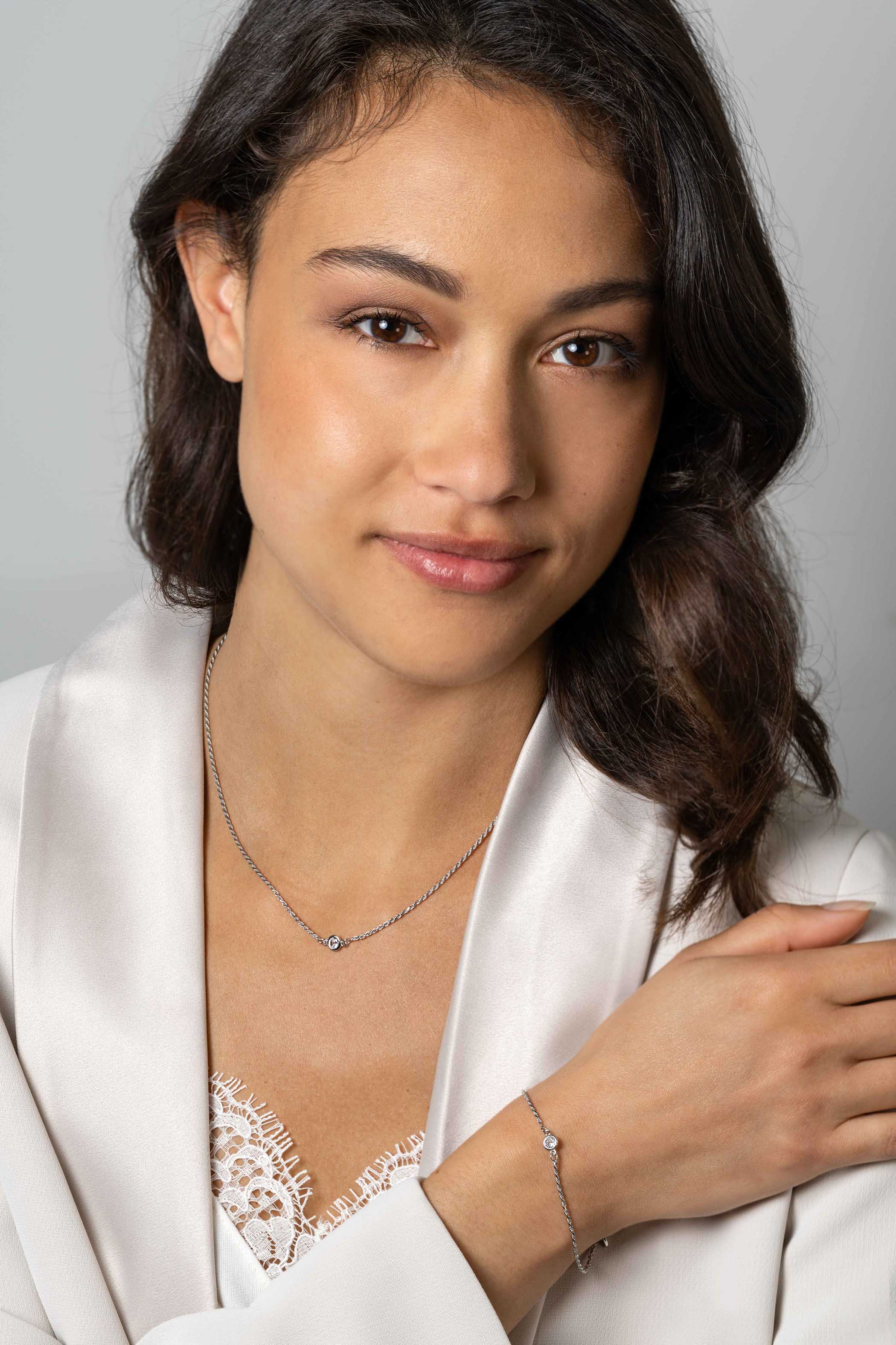 ZINZI zlv. collier koord met ronde zirconia