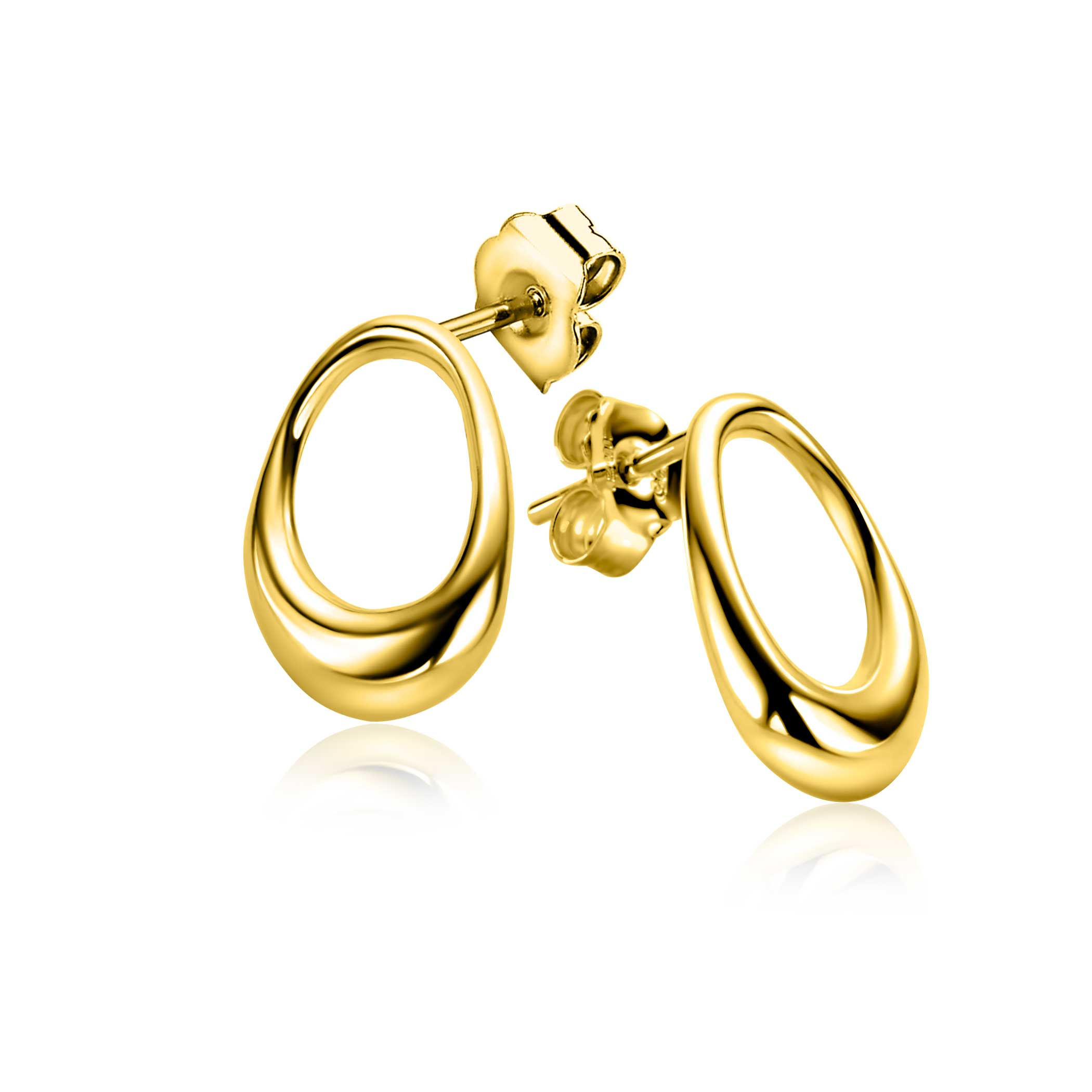 17mm ZINZI Vergoldete Silberne Ohrstecker, offen, rund, in organischer Form ZIO2670G