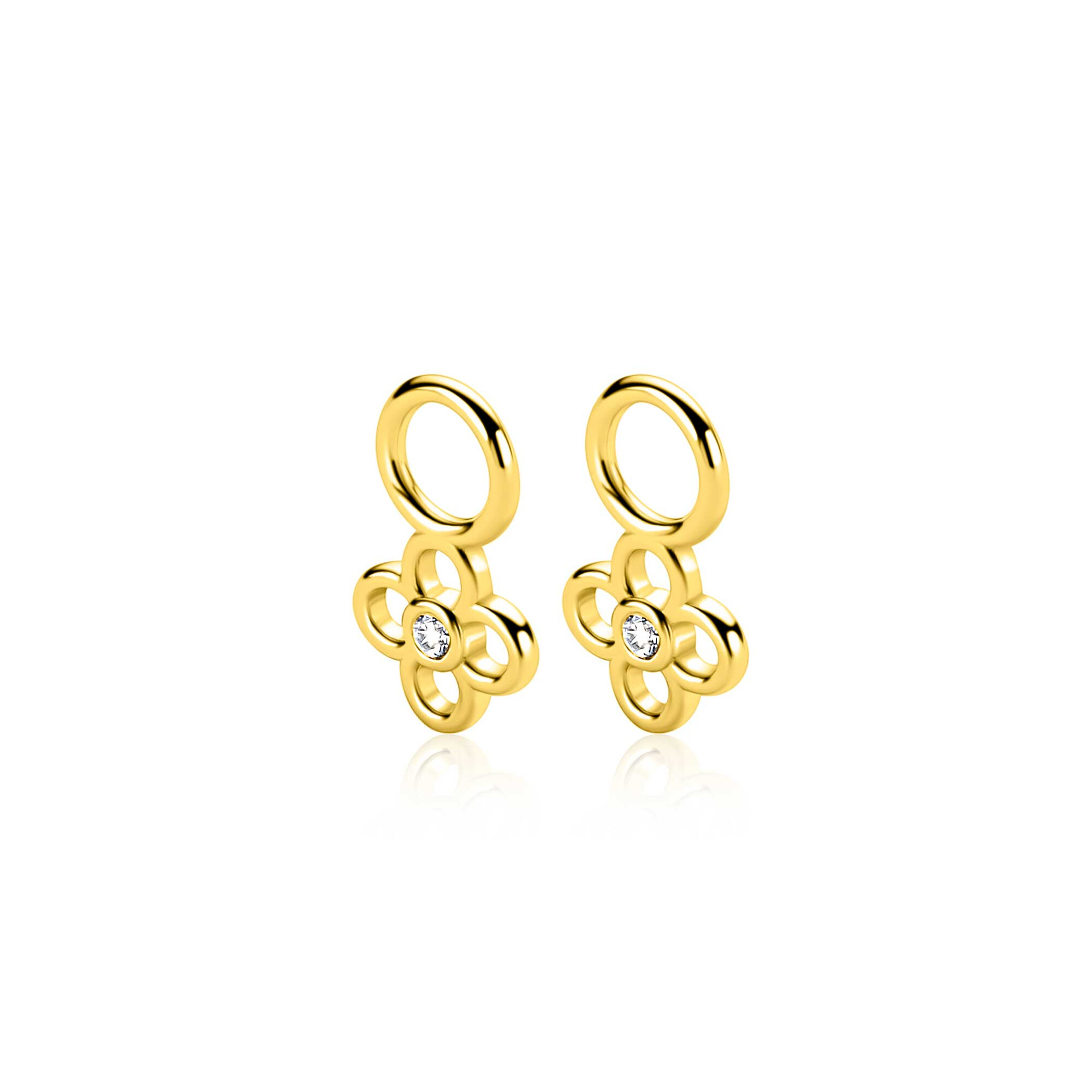 ZINZI zlv. oorbedels gg.verg. bloem met zirconia