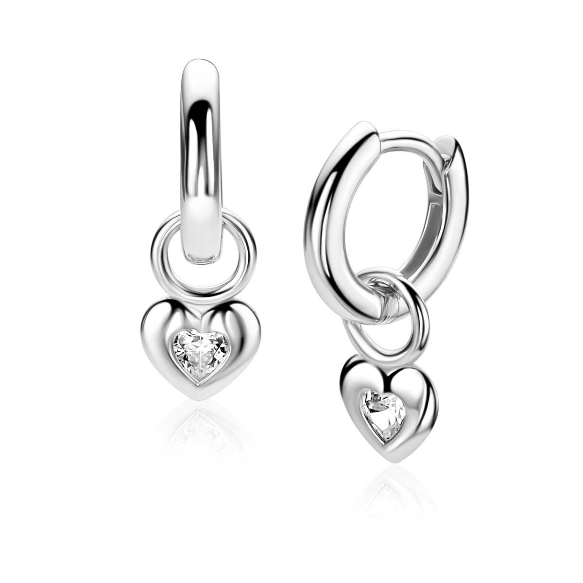 ZINZI zlv. oorbedels hart met hart zirconia