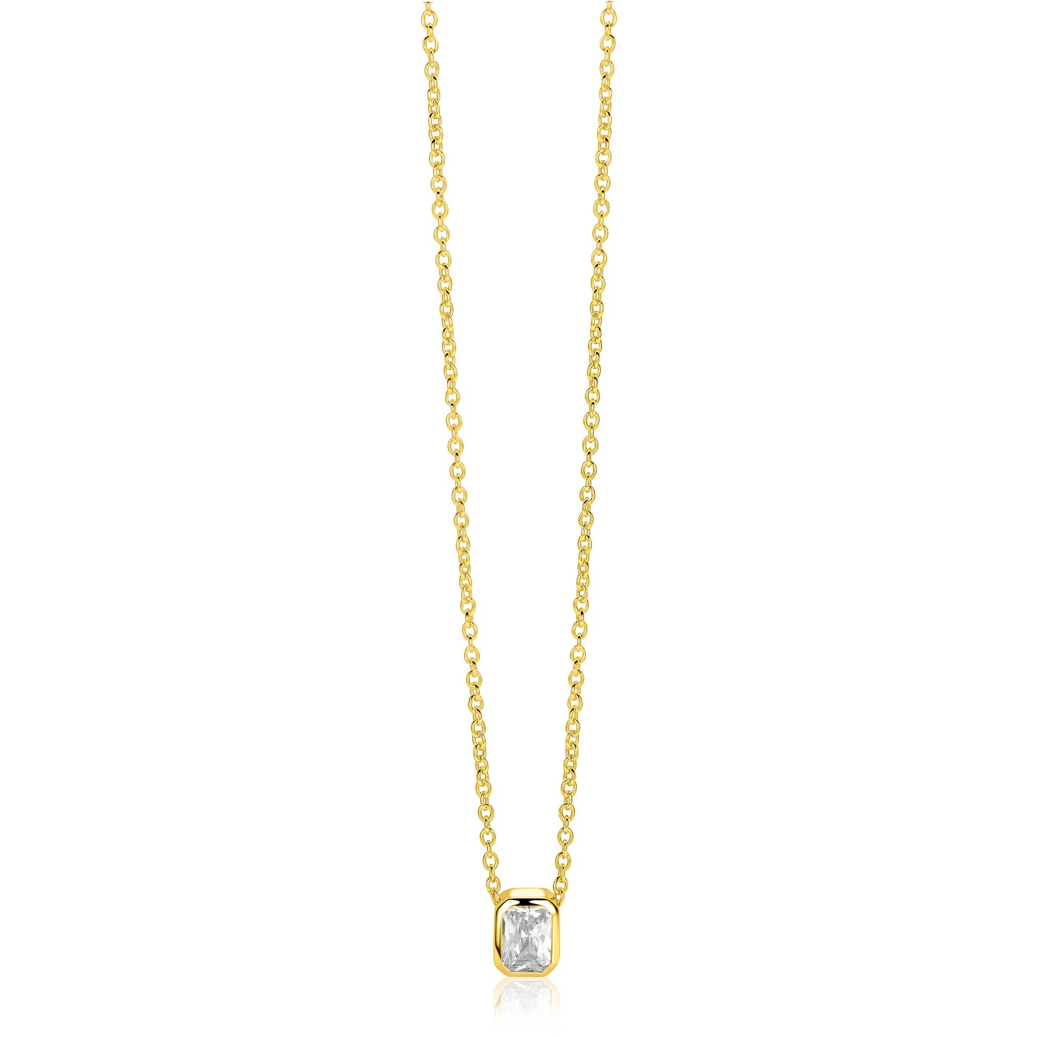 ZINZI zlv. collier gg.ver. hanger rechthoek zirconia