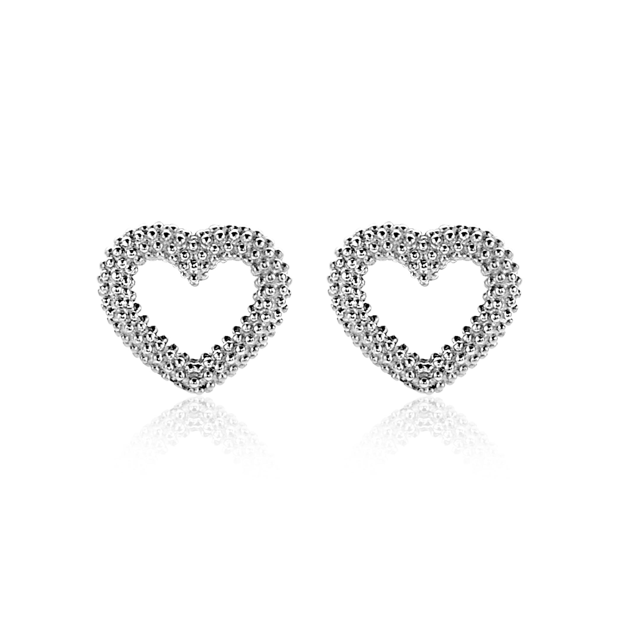 ZINZI zlv. oorknopjes bewerkt open hartje