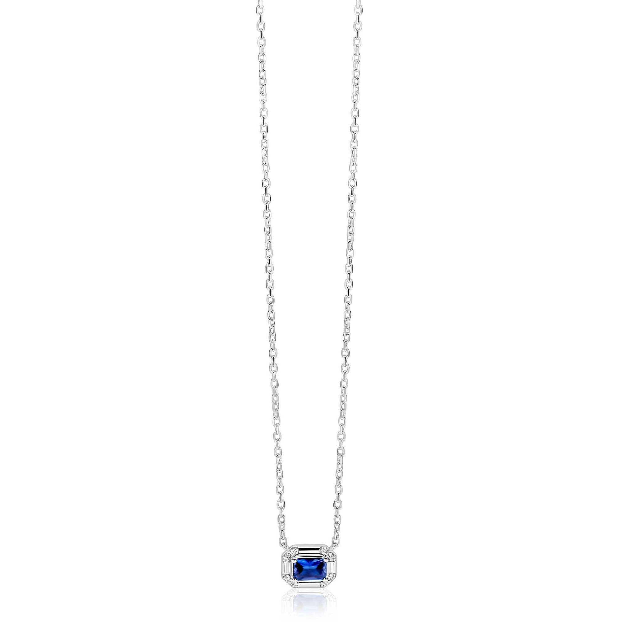 ZINZI zlv. collier rechthoek blauw en zirconia's