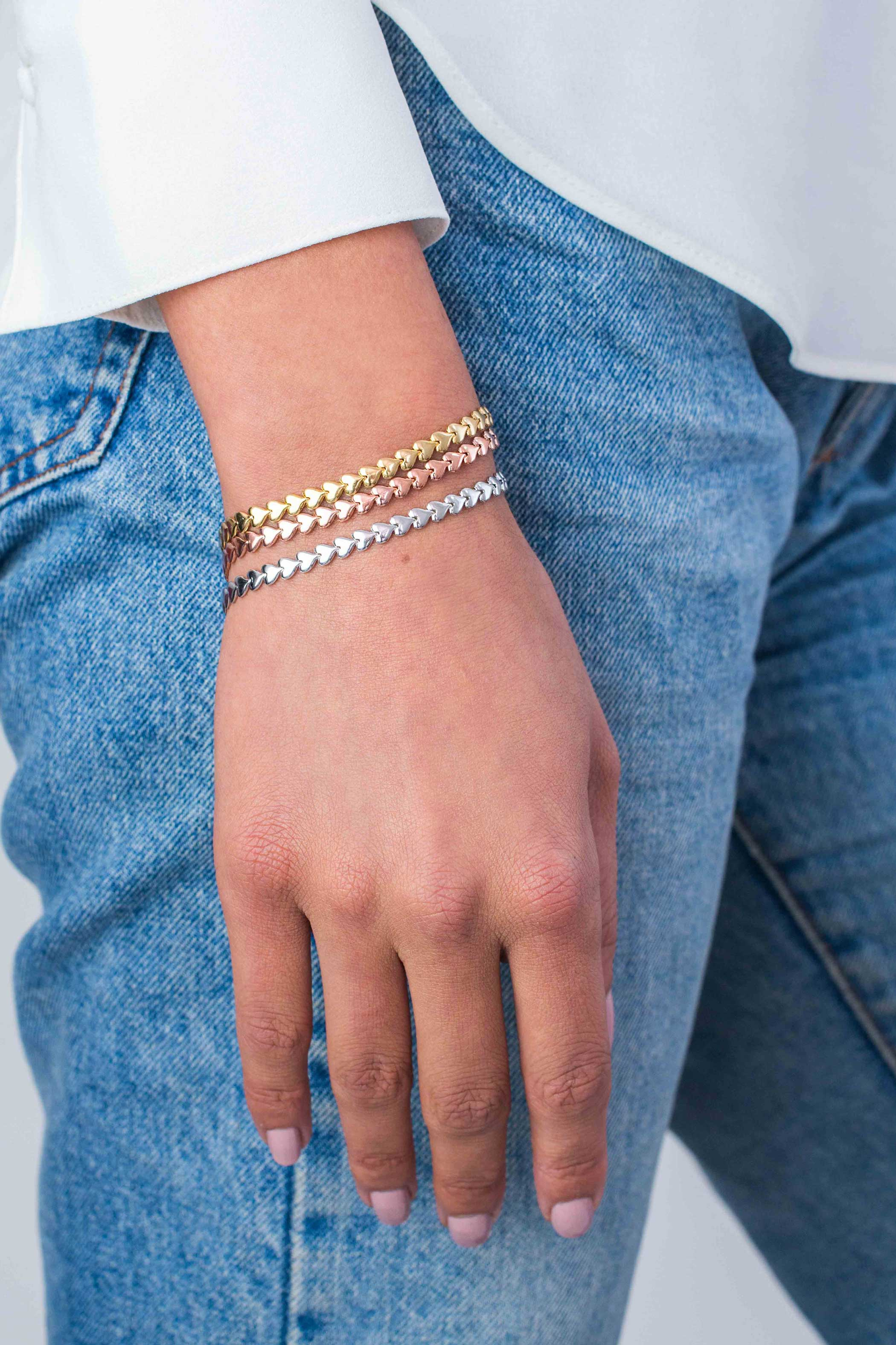 ZINZI silbernes Armband rosé vergoldet Herzen 4,5mm breit ZIA1798R