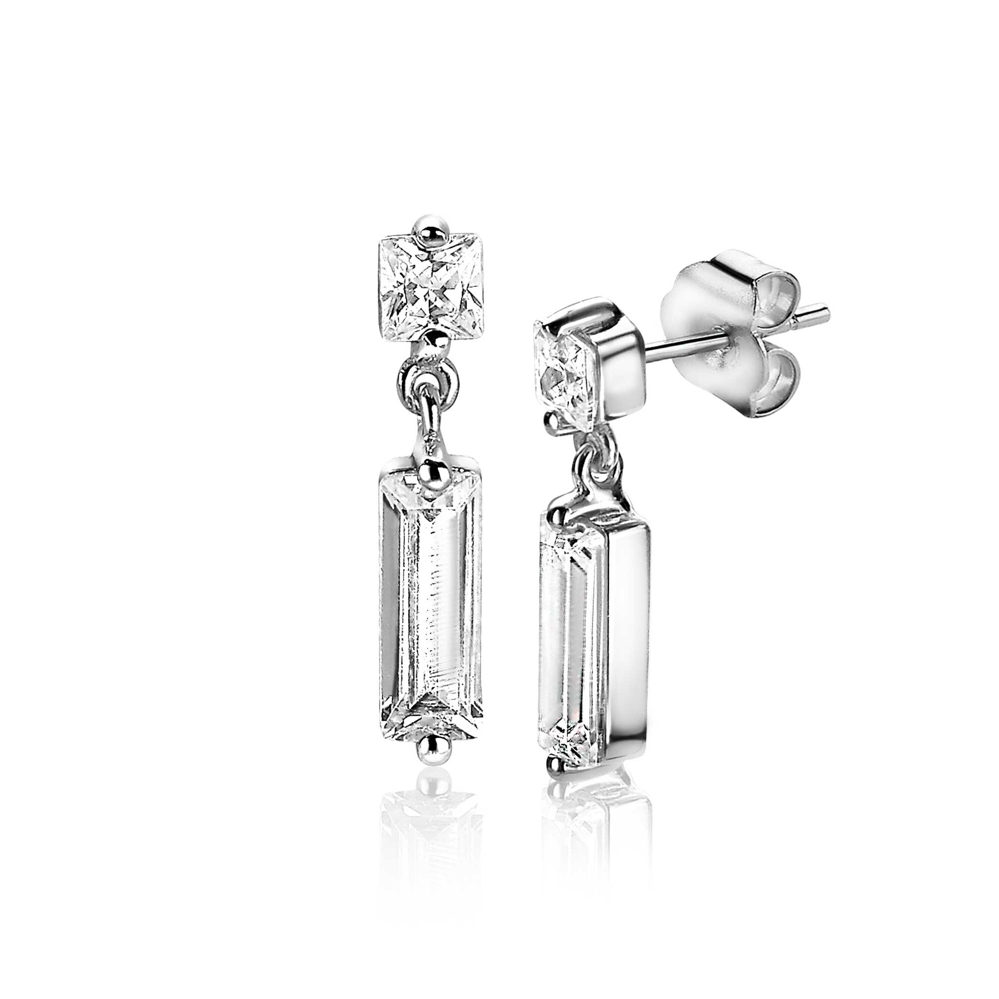 ZINZI silberne Ohrringe 15mm baguette Rechteck quadratisch  weiß ZIO2056
