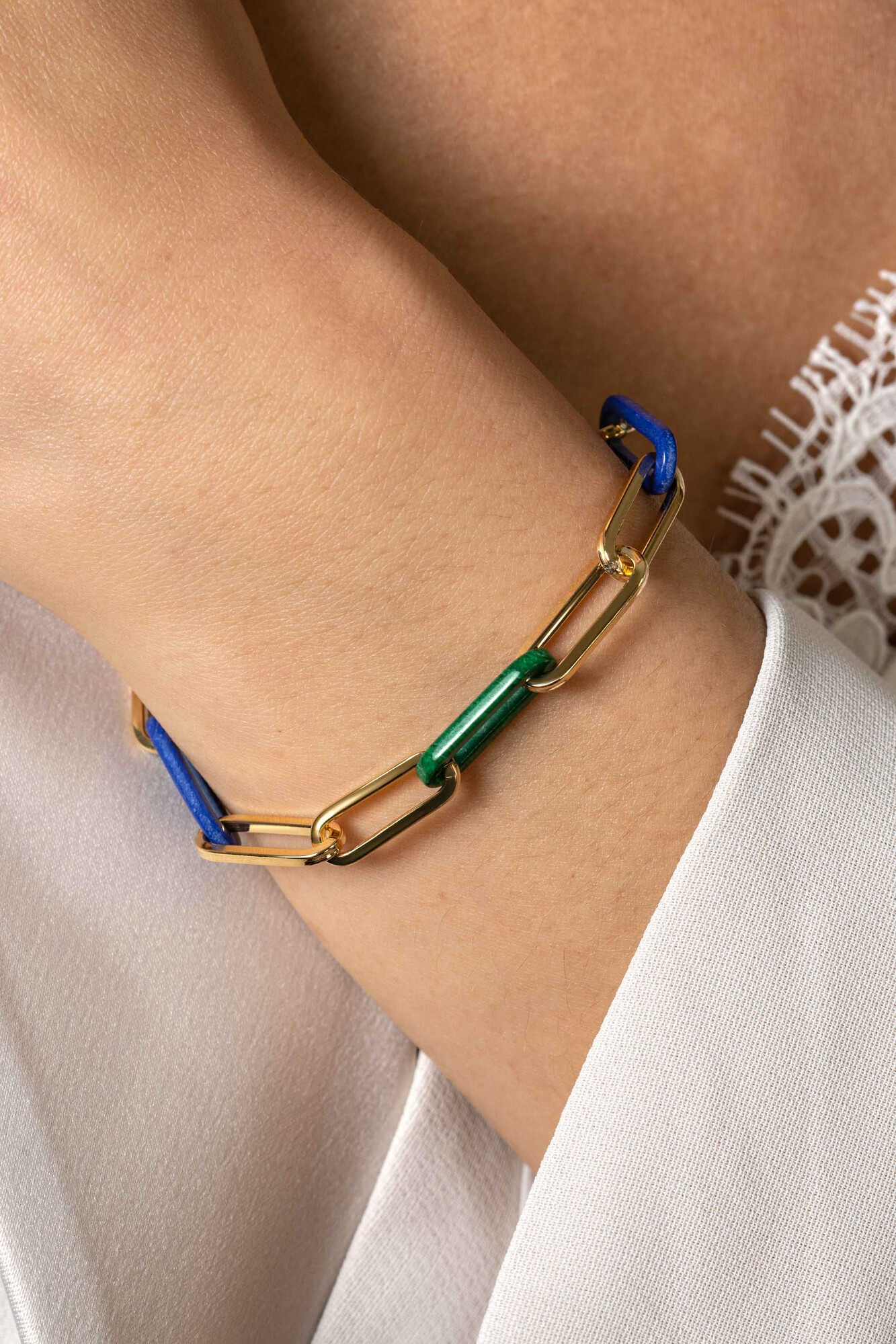 ZINZI zlv. armband gg.verg.paperclip/lapis/malachiet