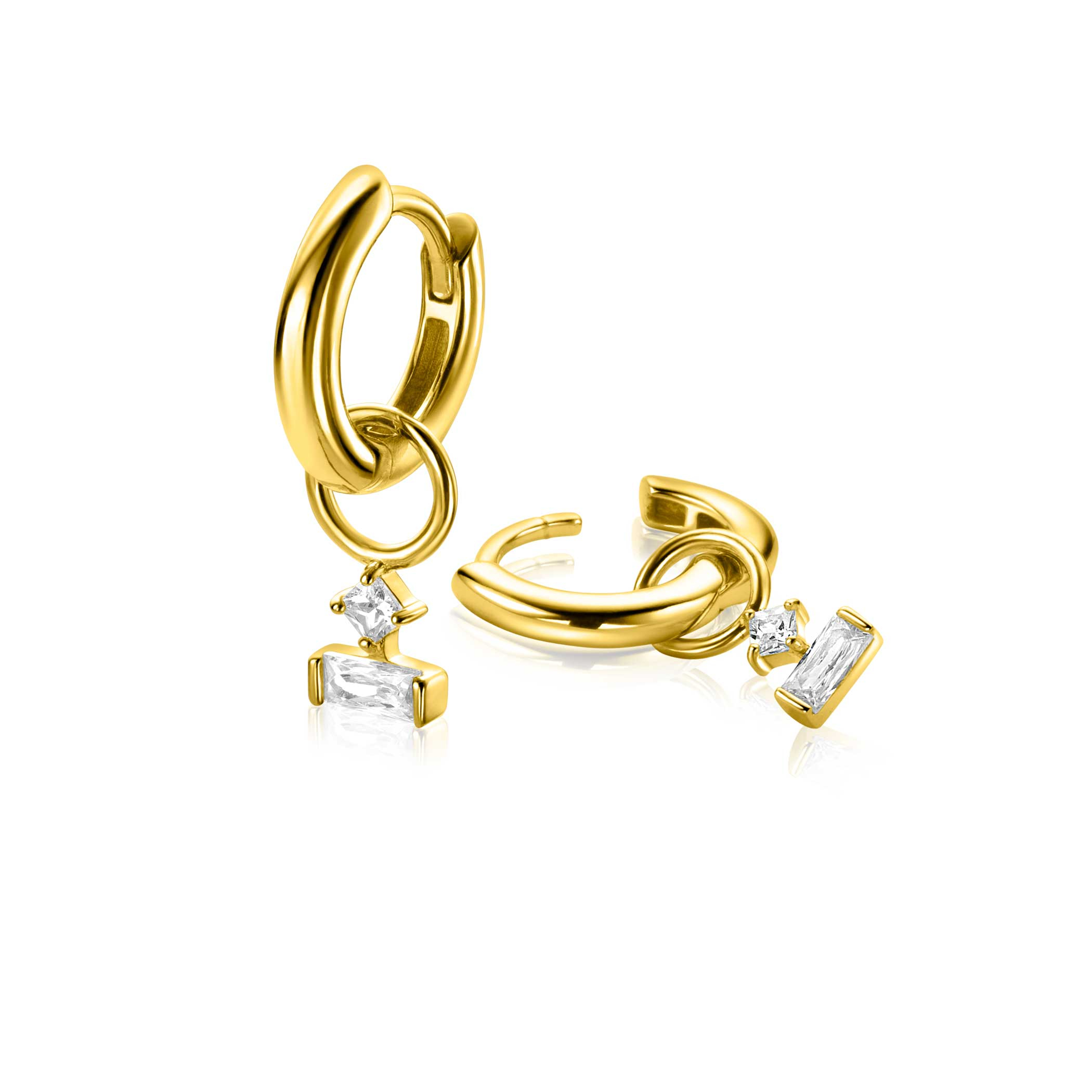 5mm ZINZI vergoldete Silber Ohranhänger mit zwei weißen Zirkoniasteinen in trendigen Formen ZICH-BF117Y (ohne Ohrringe)